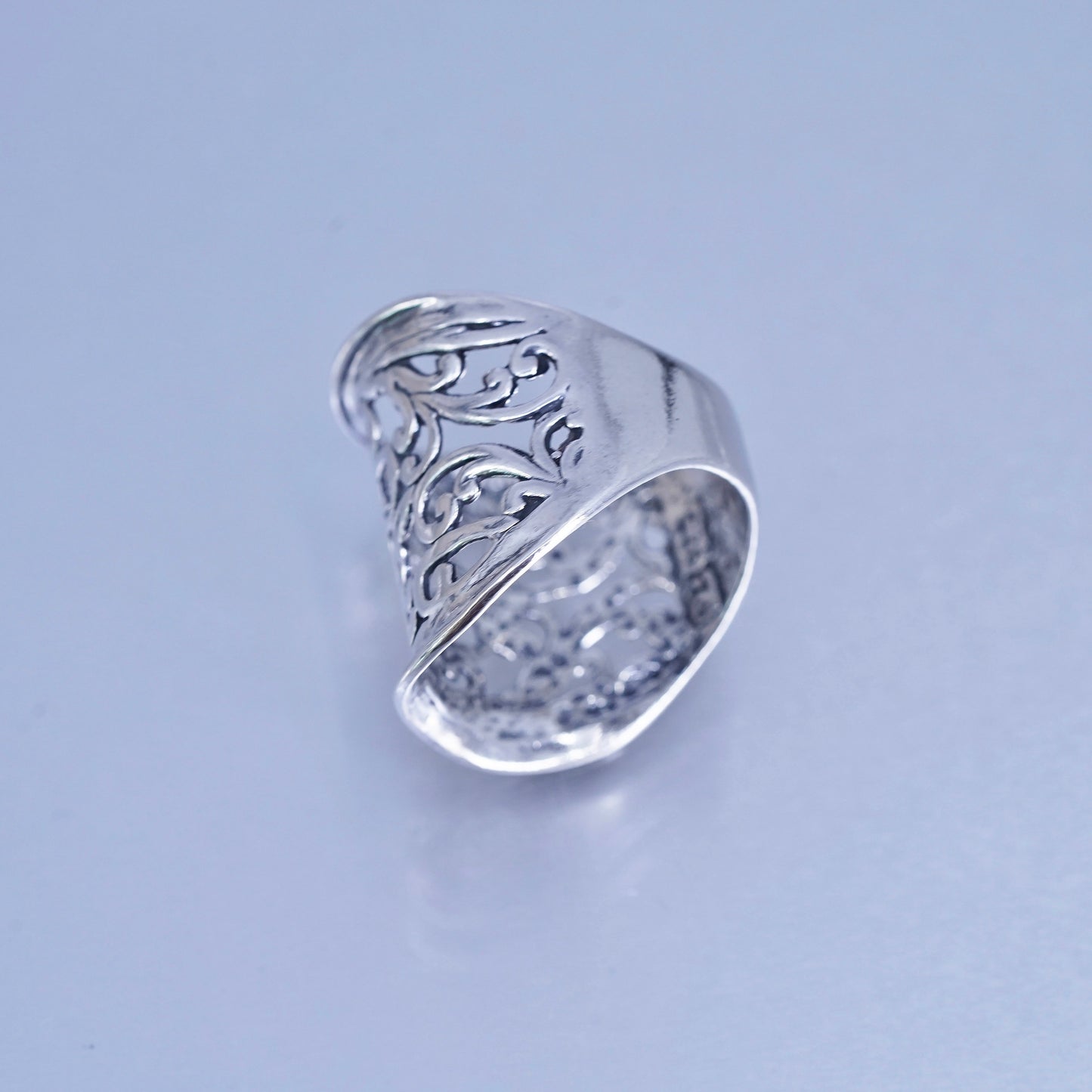Size 10, Israel Pz Or Paz Sterling silver ring, 925 wide band floral texture