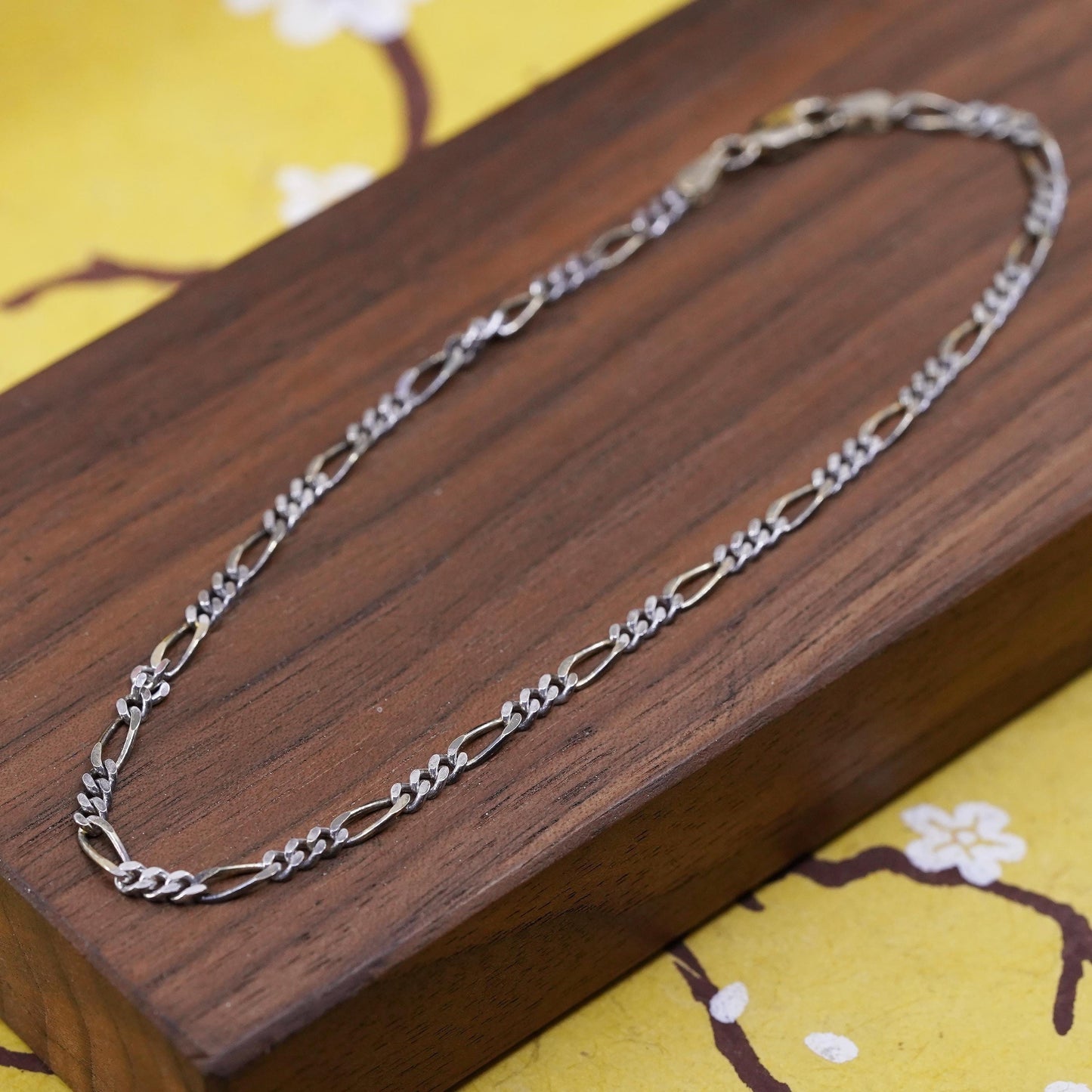 9.5” 3mm, Vintage two tone gold over sterling silver anklet, 925 figaro chain