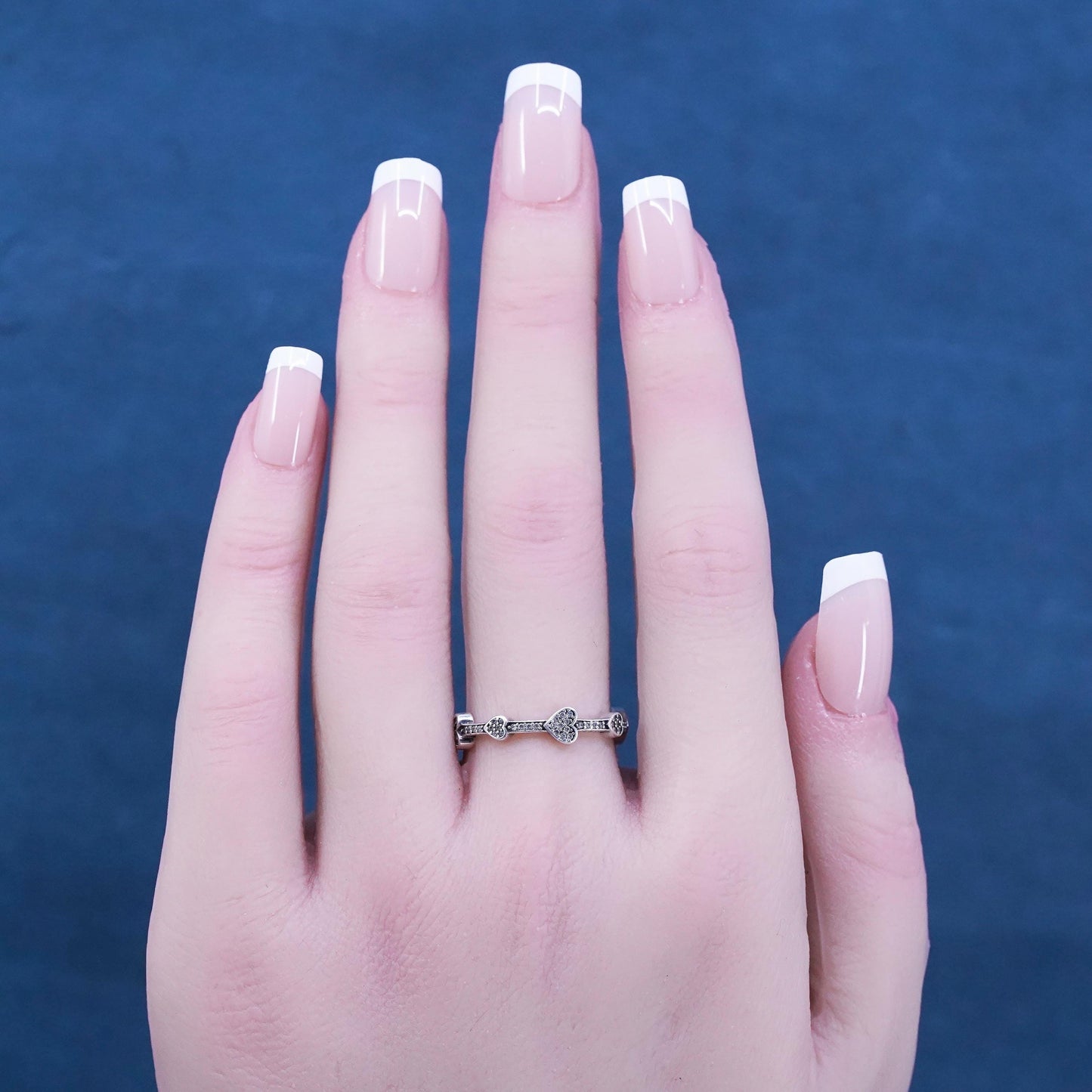 Size 7, vintage ALE Sterling 925 silver handmade heart ring with cz