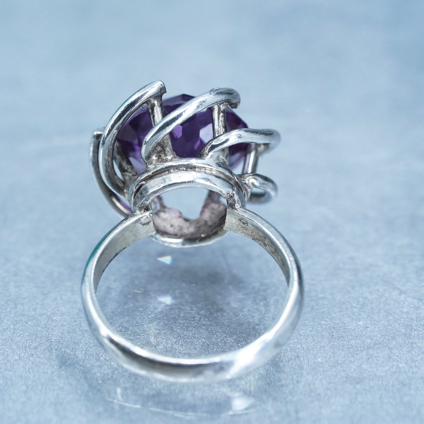 Size 6.5 vintage Sterling 925 silver handmade band ring with amethyst