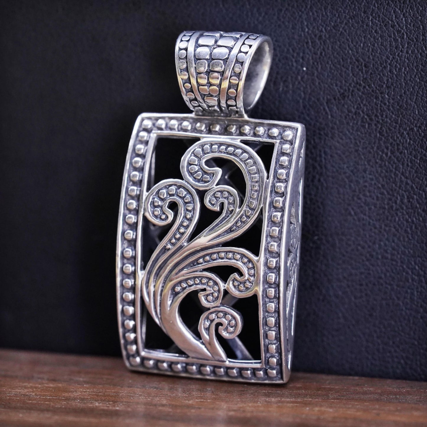 Vintage Sterling 925 silver handmade pendant, filigree diamond pendant