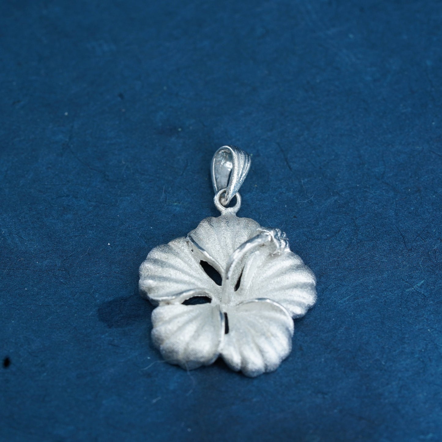 Sterling silver handmade pendant, matte 925 Hawaii state flower Hibiscus charm