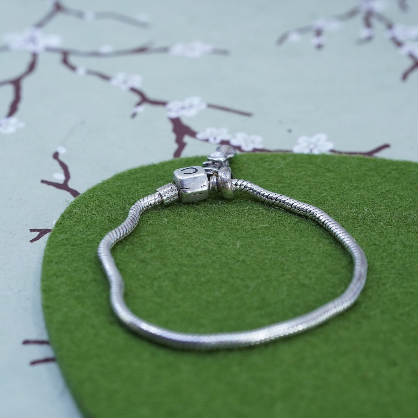 7.5”, Cham sterling silver handmade bracelet, 925 snake chain w/ diploma charm