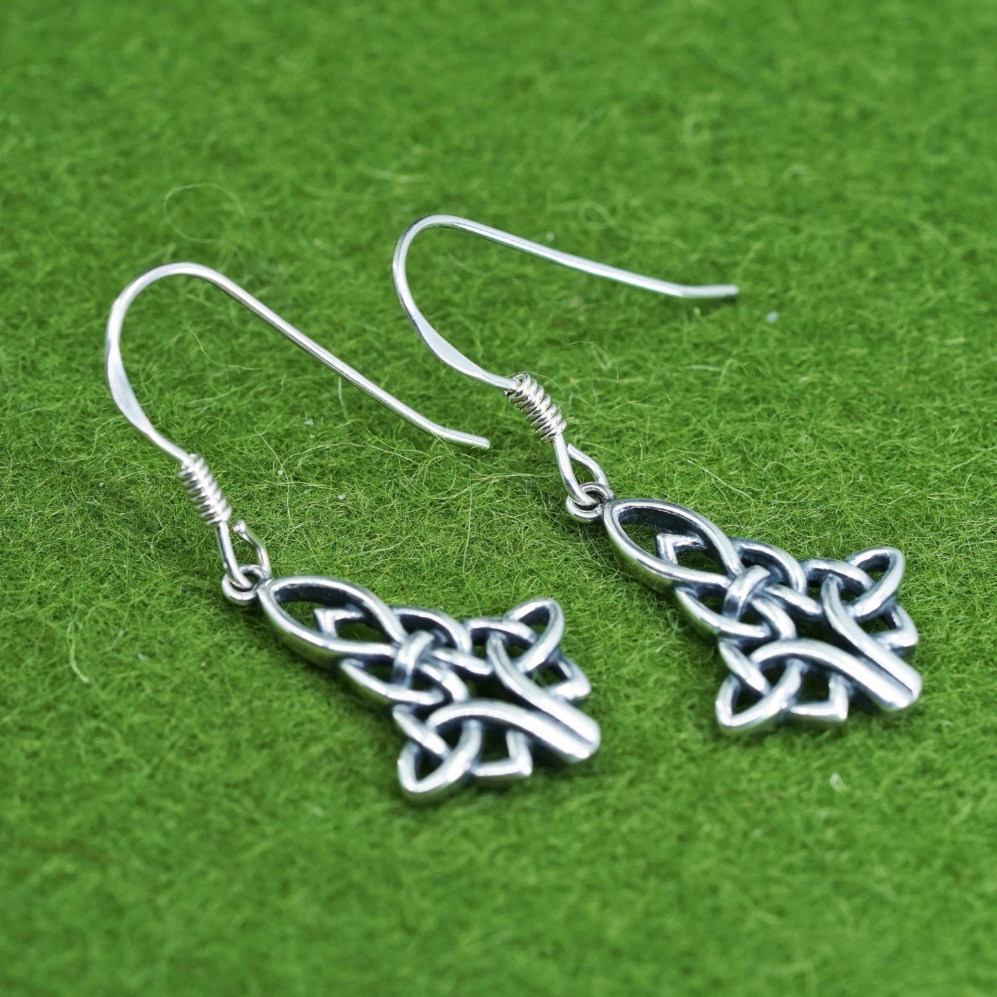 Vintage Irish Sterling silver handmade earrings, 925 Celtic knot tree dangles