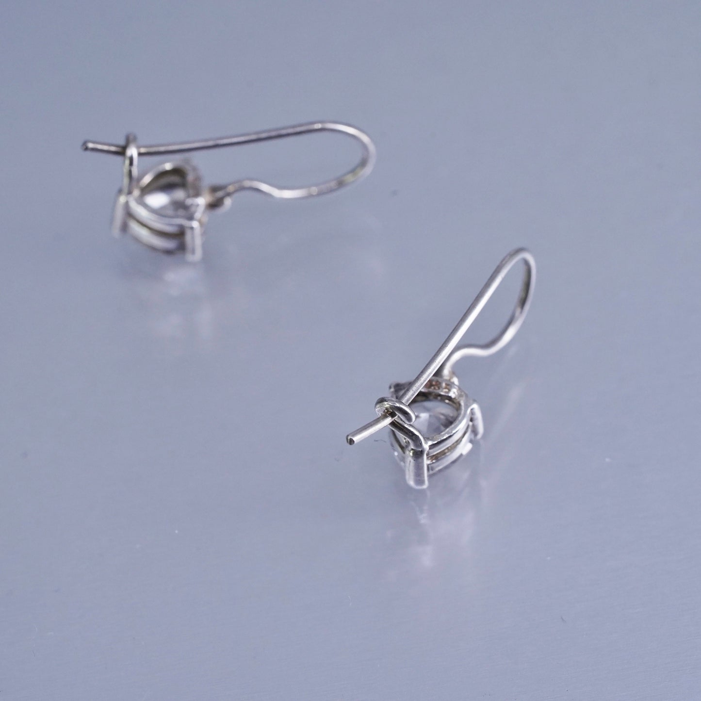 Vintage Sterling 925 silver handmade earrings with heart Cz
