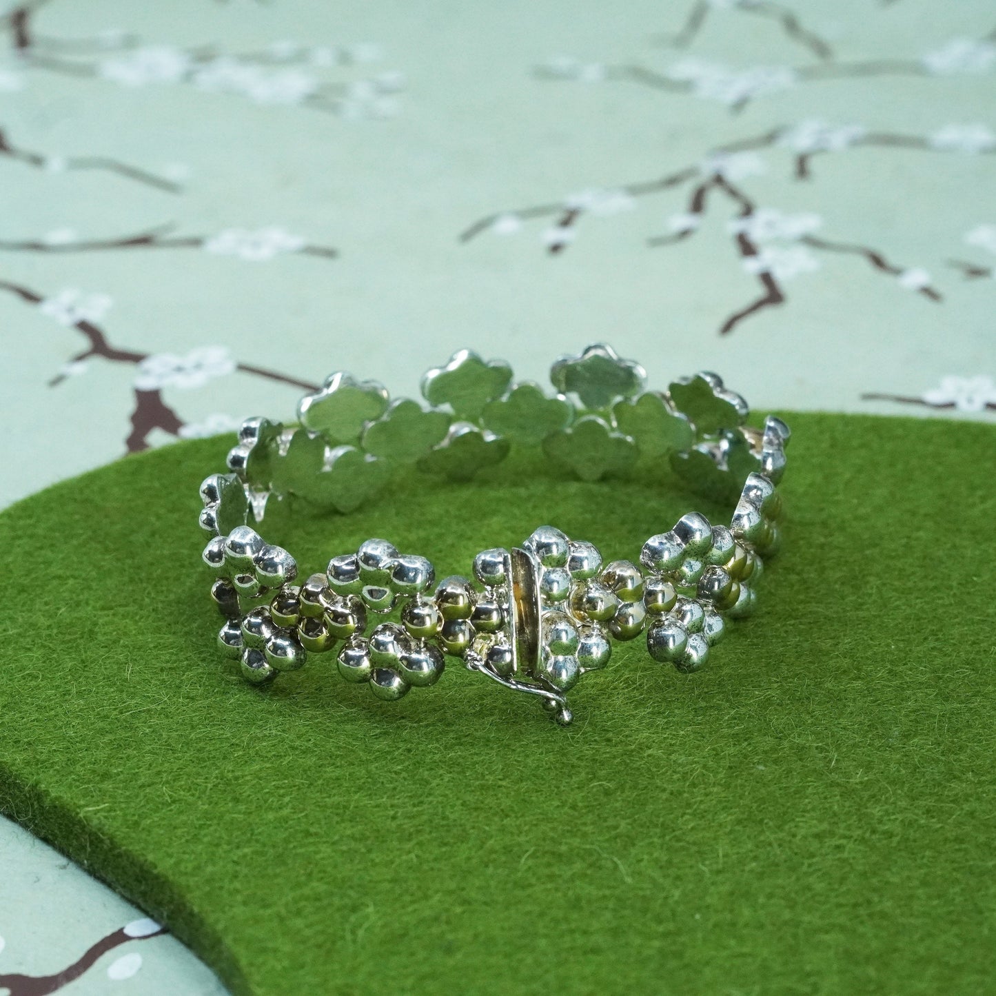 6.5”, Italian two tone Sterling Silver 925 chain, bead textured tennis Bracelet