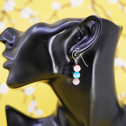 Vintage Sterling 925 silver handmade earrings with colorful cat’s eye beads