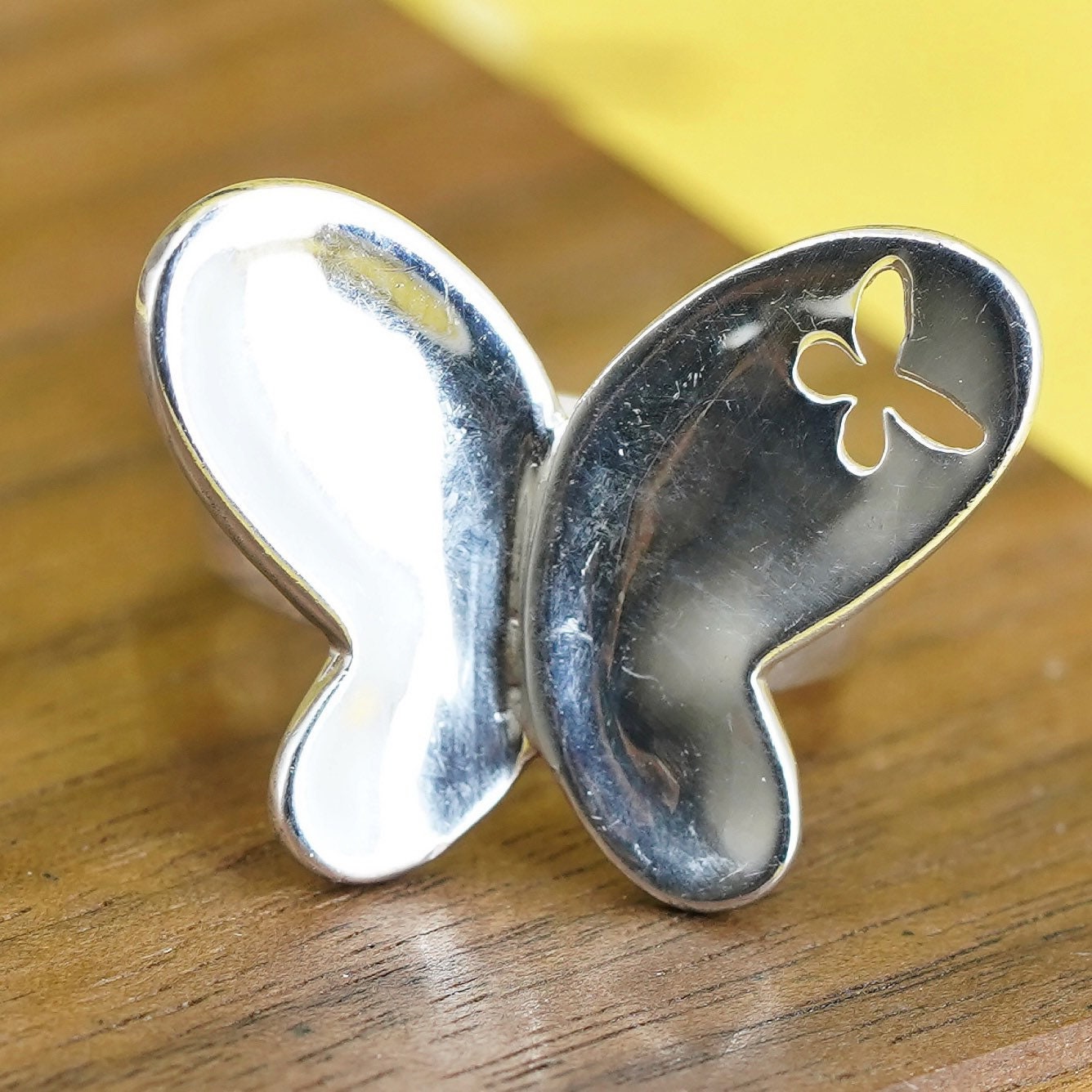 Size 6, Vintage Sterling silver handmade ring, modern 925 butterfly band