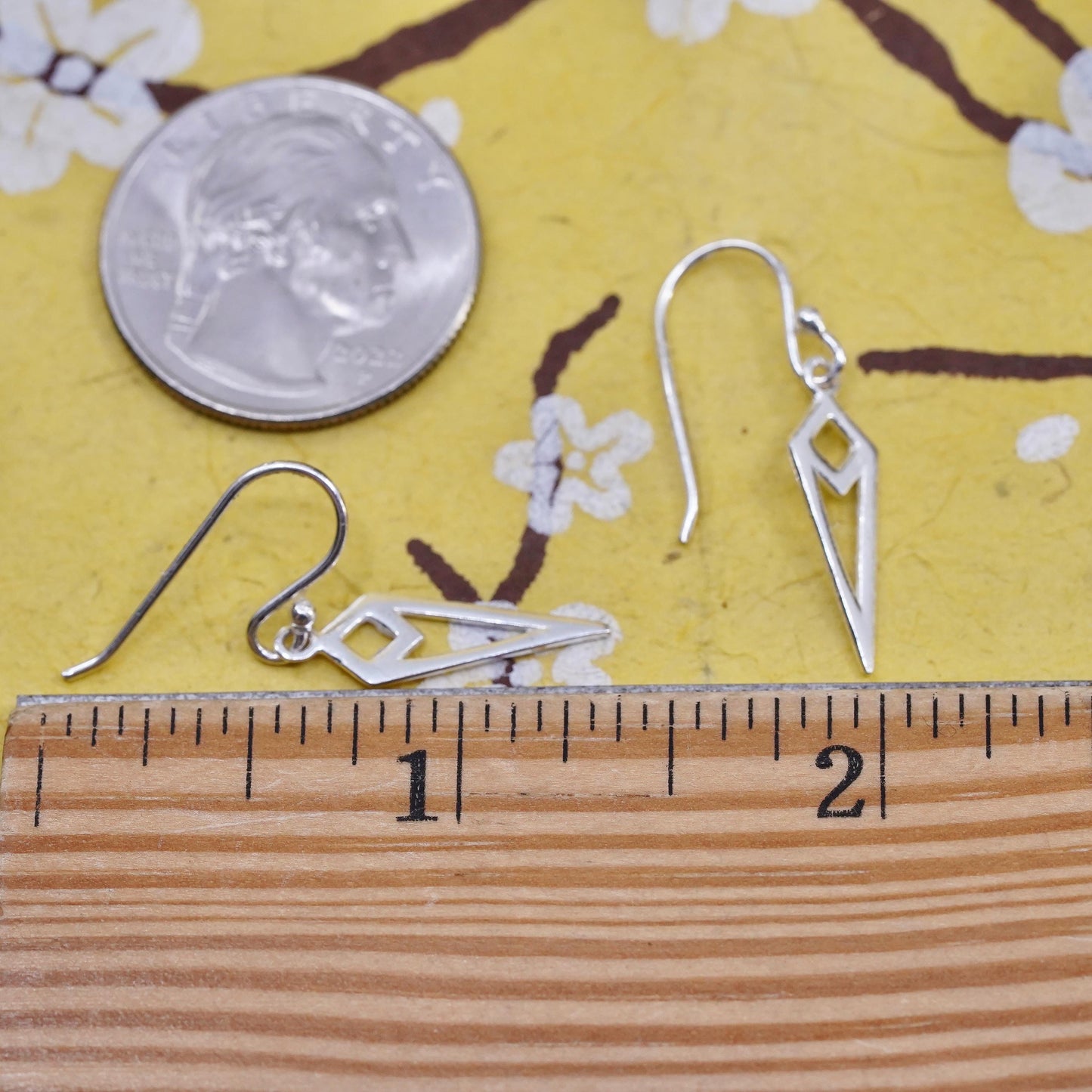 vintage handmade sterling silver earrings, 925 shape dangles