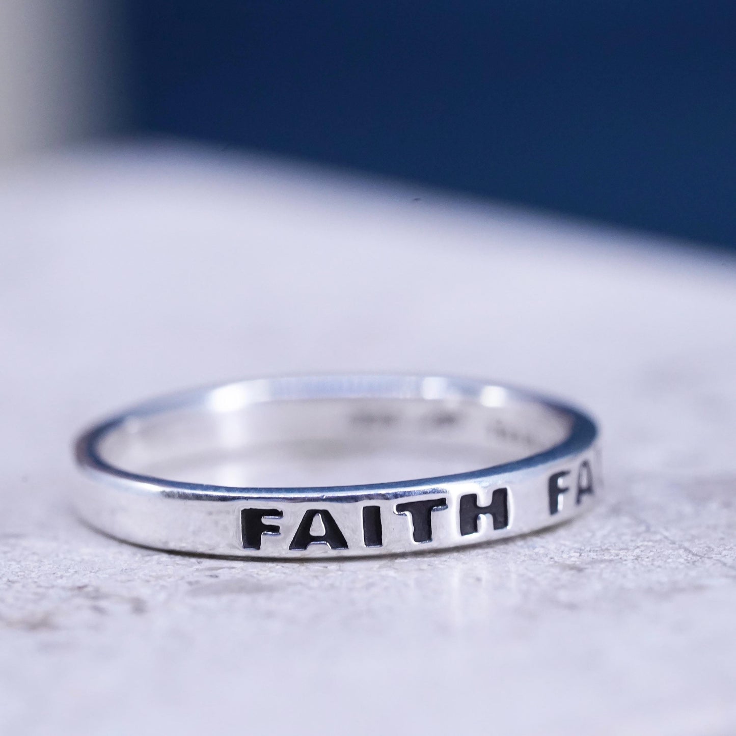 Size 9, vintage Sterling silver handmade ring, 925 stackable band with “Faith"