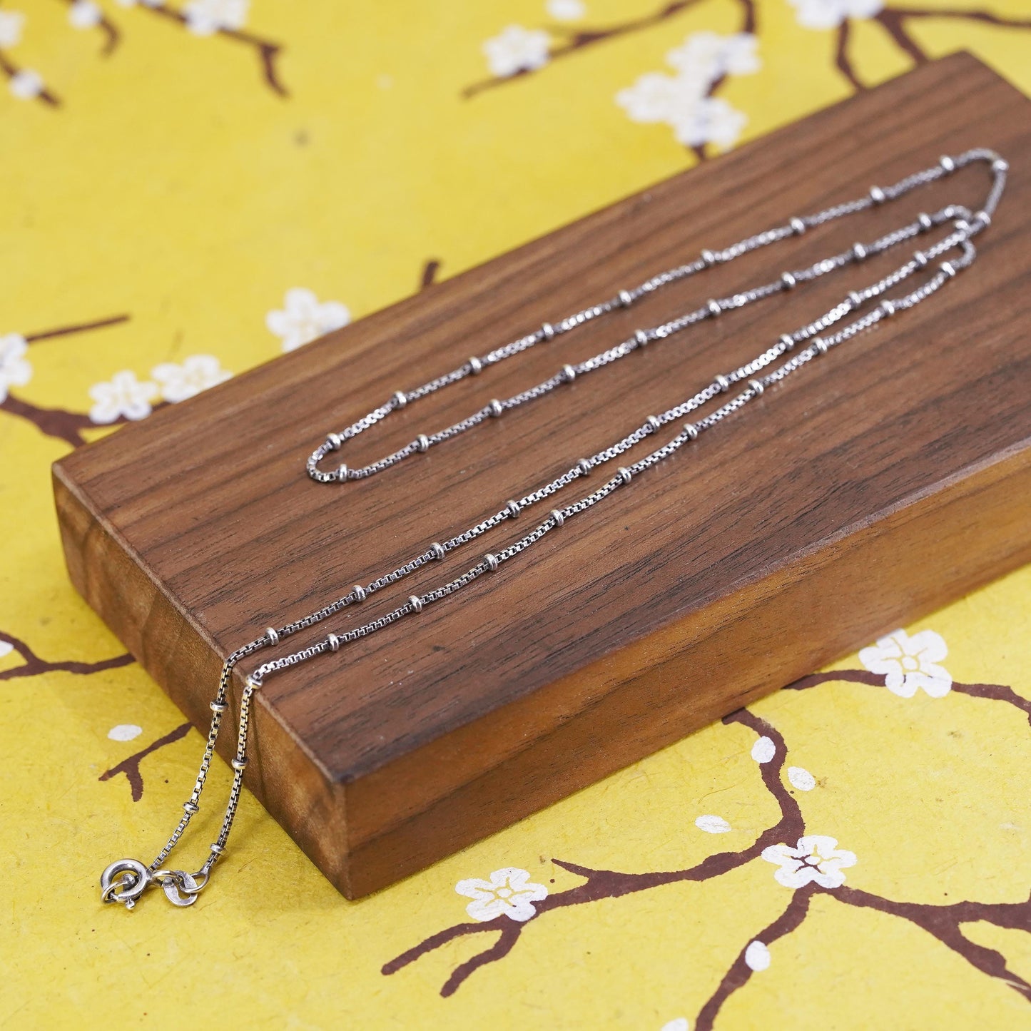22” 1mm, vintage Sterling silver necklace, Italian 925 box chain with beads