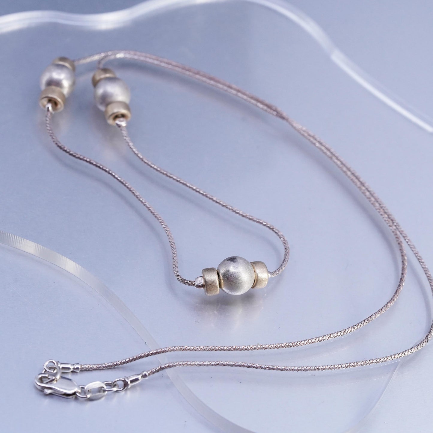 28" Italian two tone Sterling 925 silver snake chain necklace with beads
