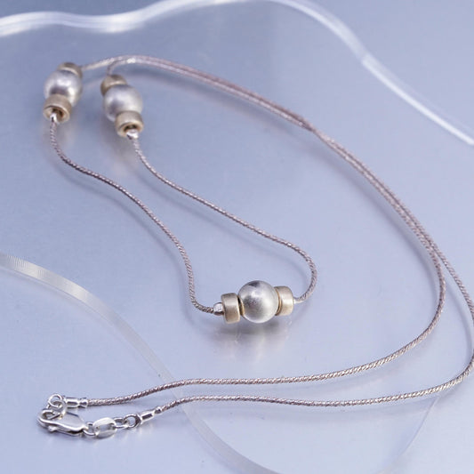 28" Italian two tone Sterling 925 silver snake chain necklace with beads