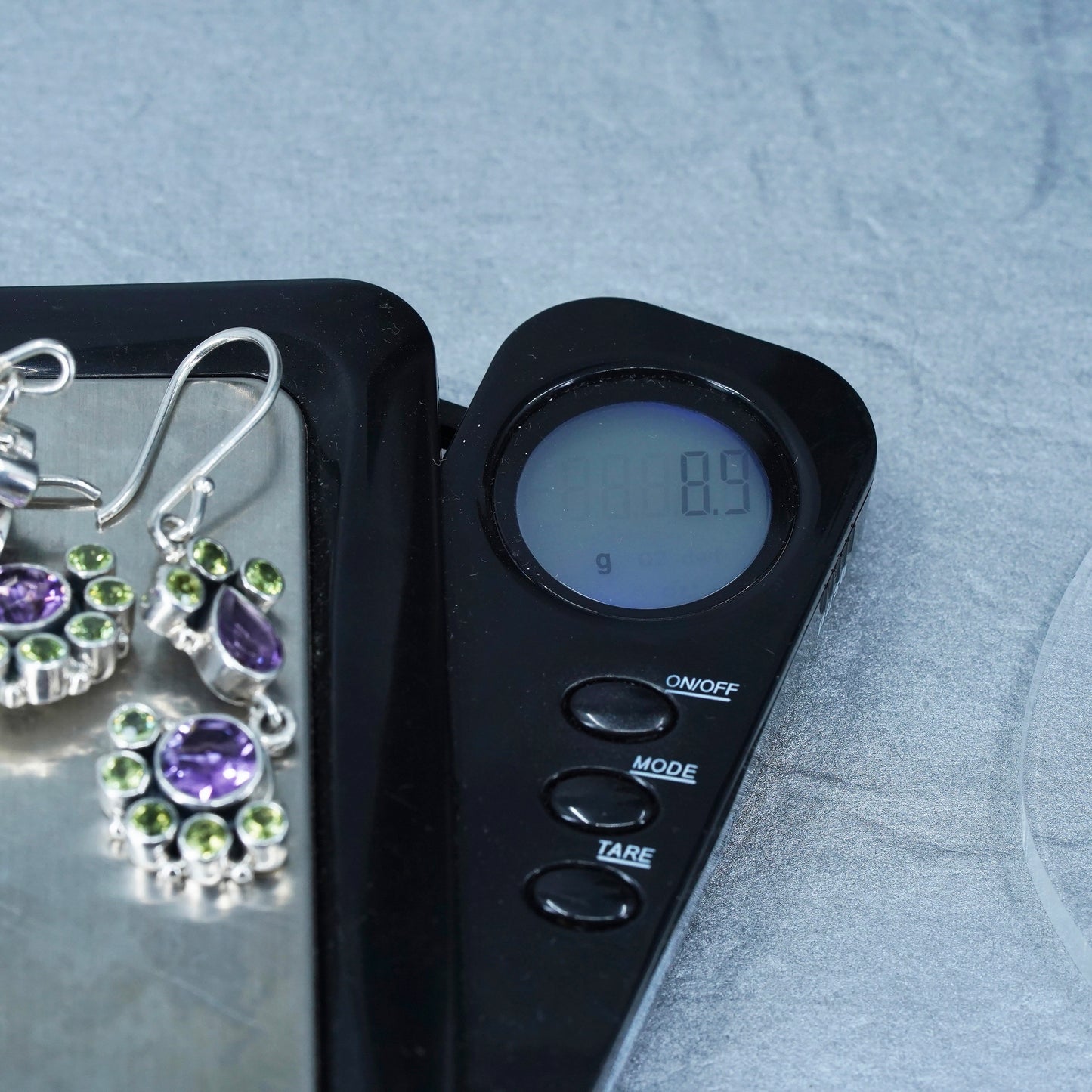 Vintage SLG Sterling 925 silver handmade earrings with amethyst and peridot