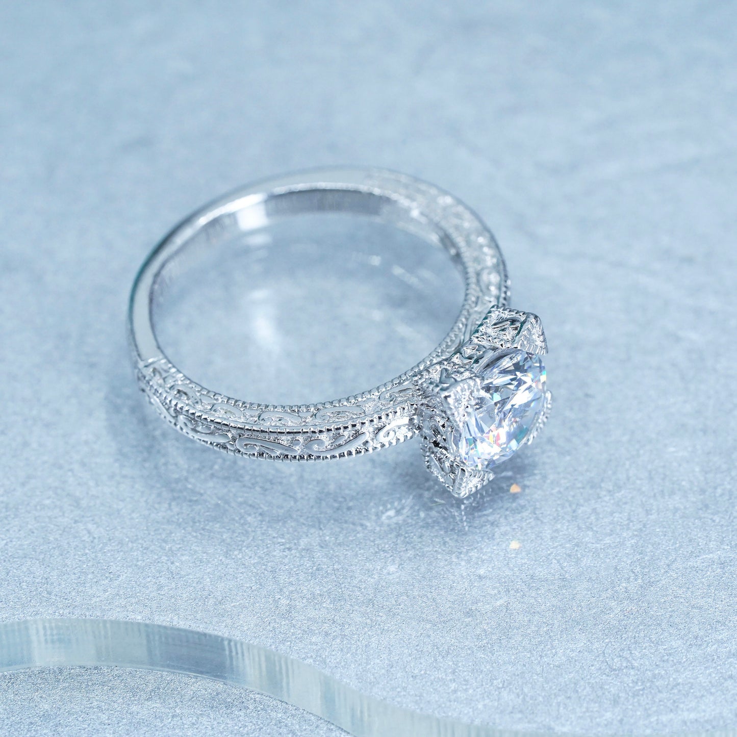 Size 10, Vanna K. Jewelry, Sterling 925 silver engagement ring with cluster Cz