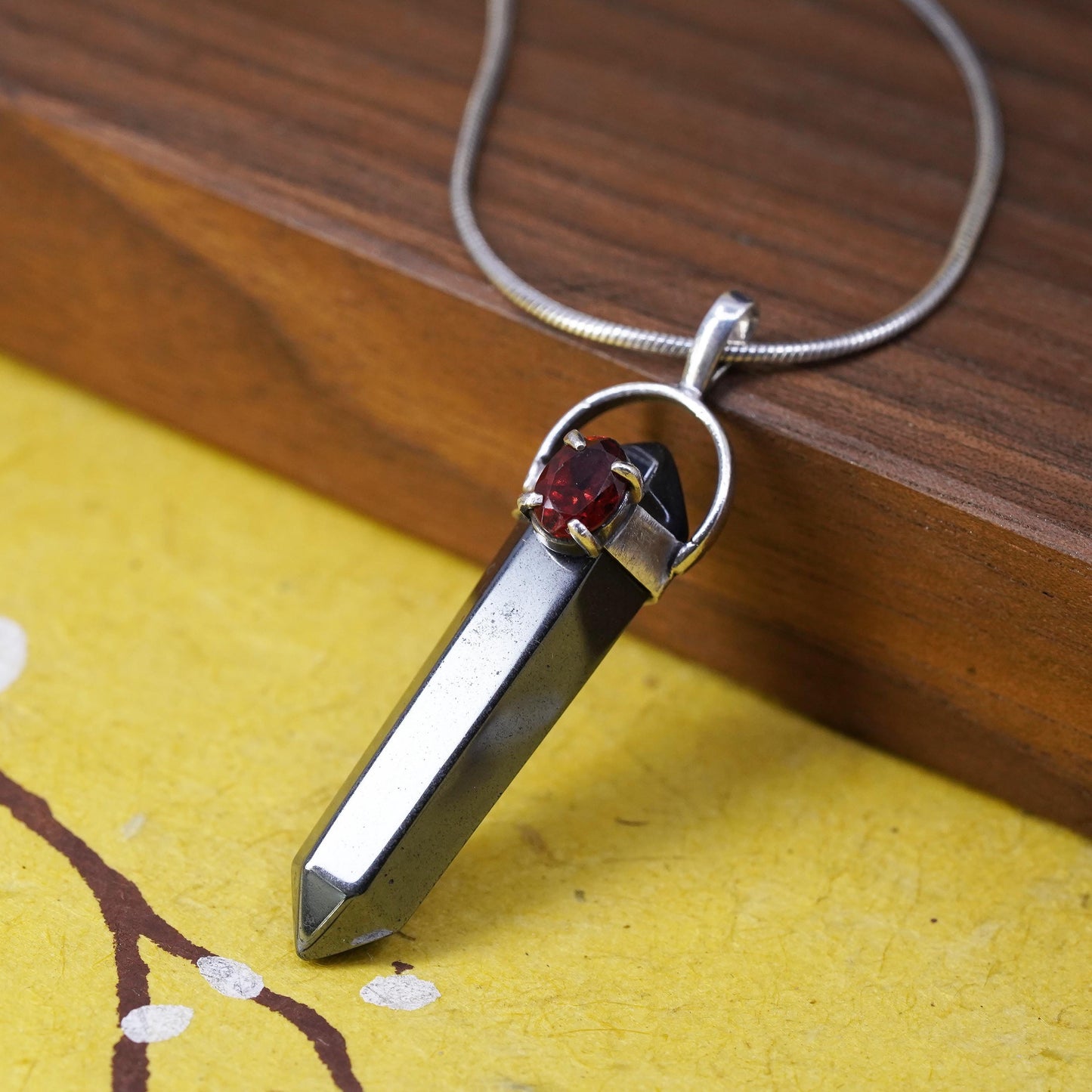 16", Sterling silver necklace, 925 snake chain healing Crystal hematite pendant
