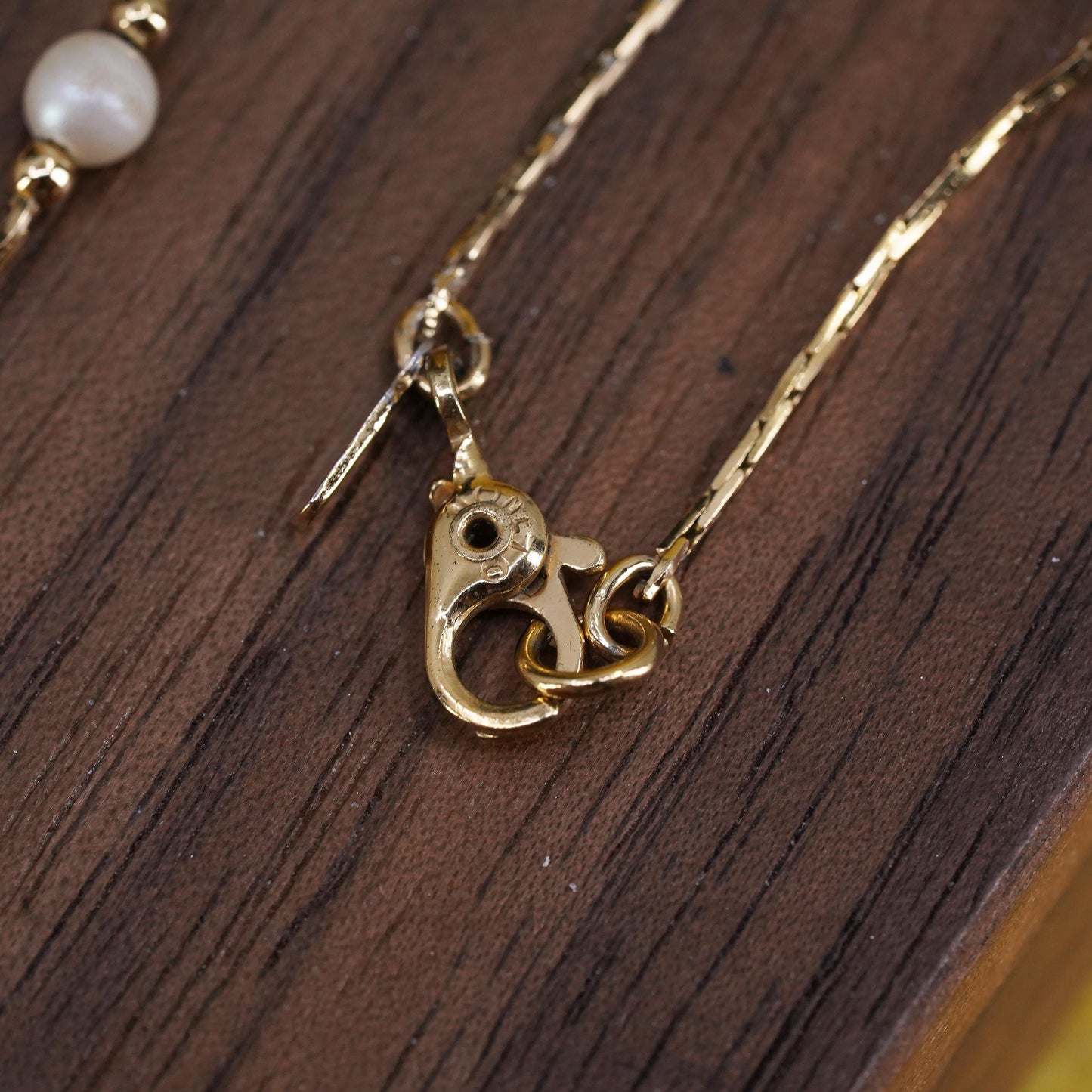 16", vintage Monet vermeil gold tone necklace, Italy 925 snake chain with pearl