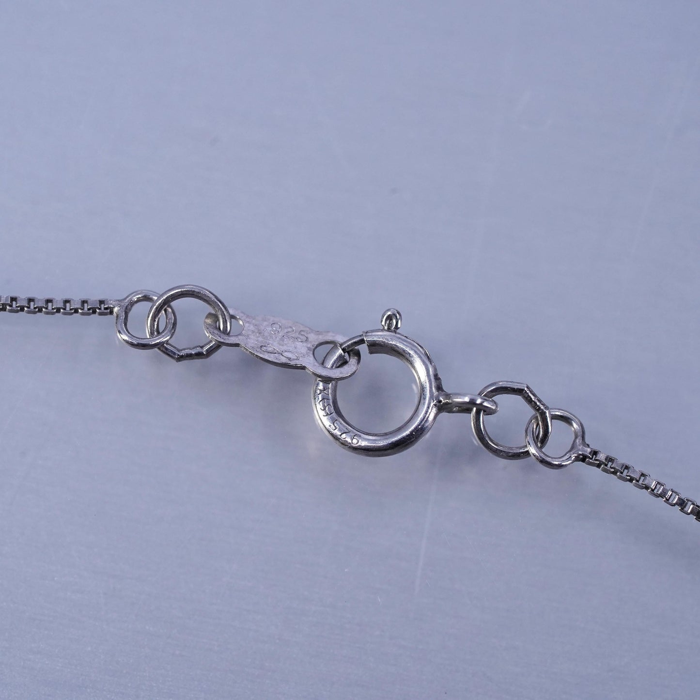 18”, vintage Sterling 925 silver circle necklace with diamond sapphire pendants
