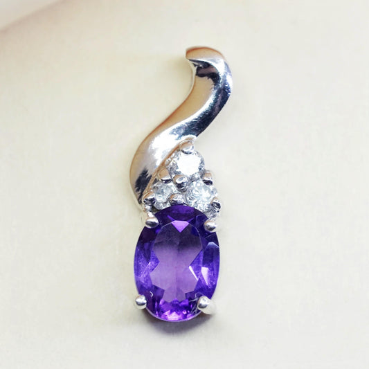 vintage sterling silver 925 pendant with amethyst and cz details, shiny