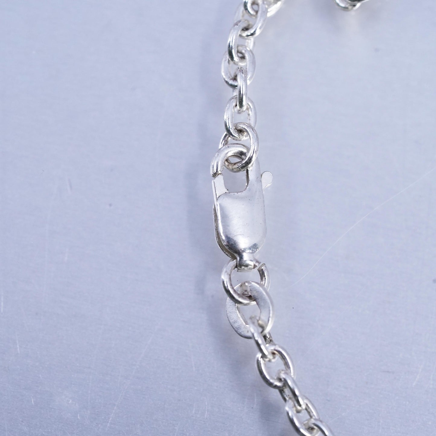 6.5" 3mm, vintage Sterling silver bracelet, 925 circle chain monogram "L" charm