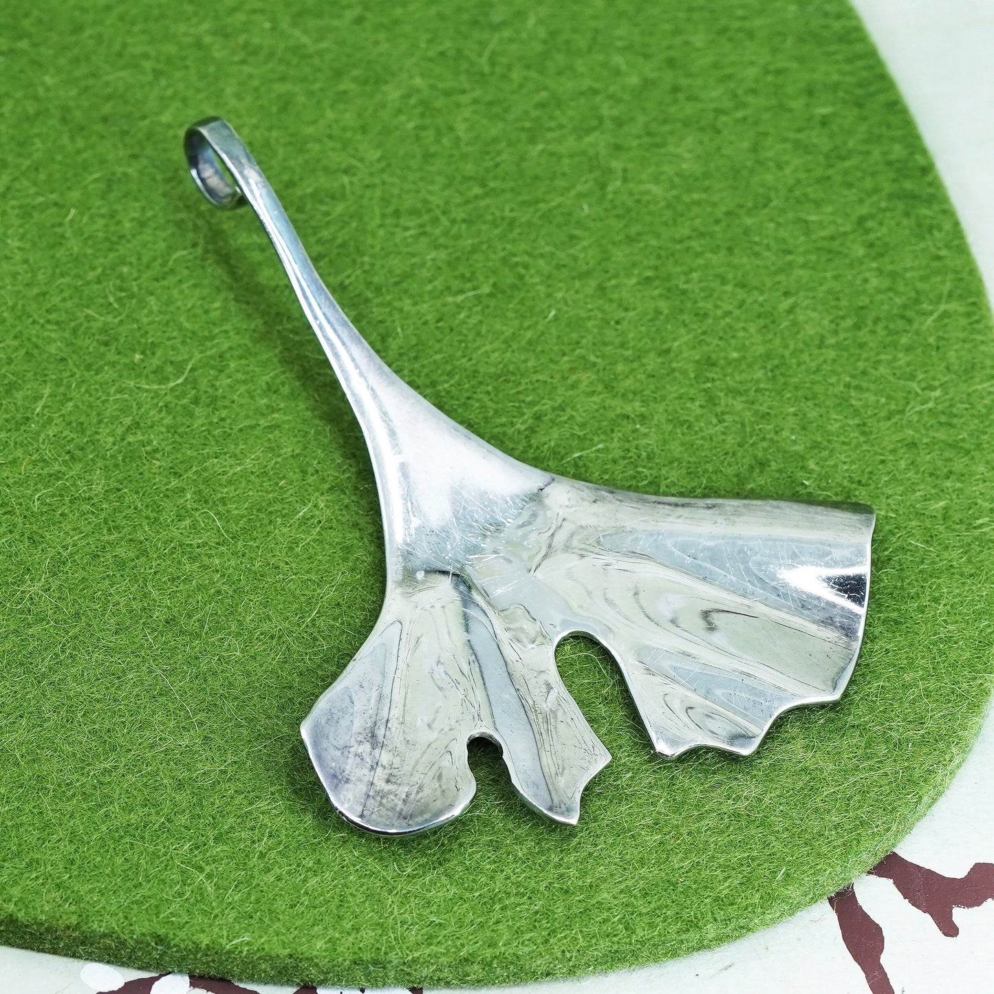 Robert Lee Morris Studio handmade pendant, Large Sterling 925 silver Ginko Leaf
