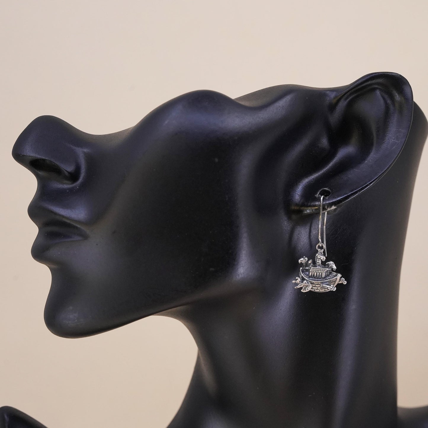 sterling silver single earring 925 Noah’s Ark boat charm zebra elephant giraffe