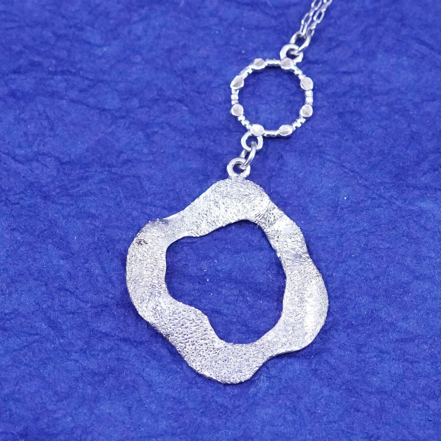 16+2”, Italian Sterling silver necklace, 925 chain glittering circle pendant