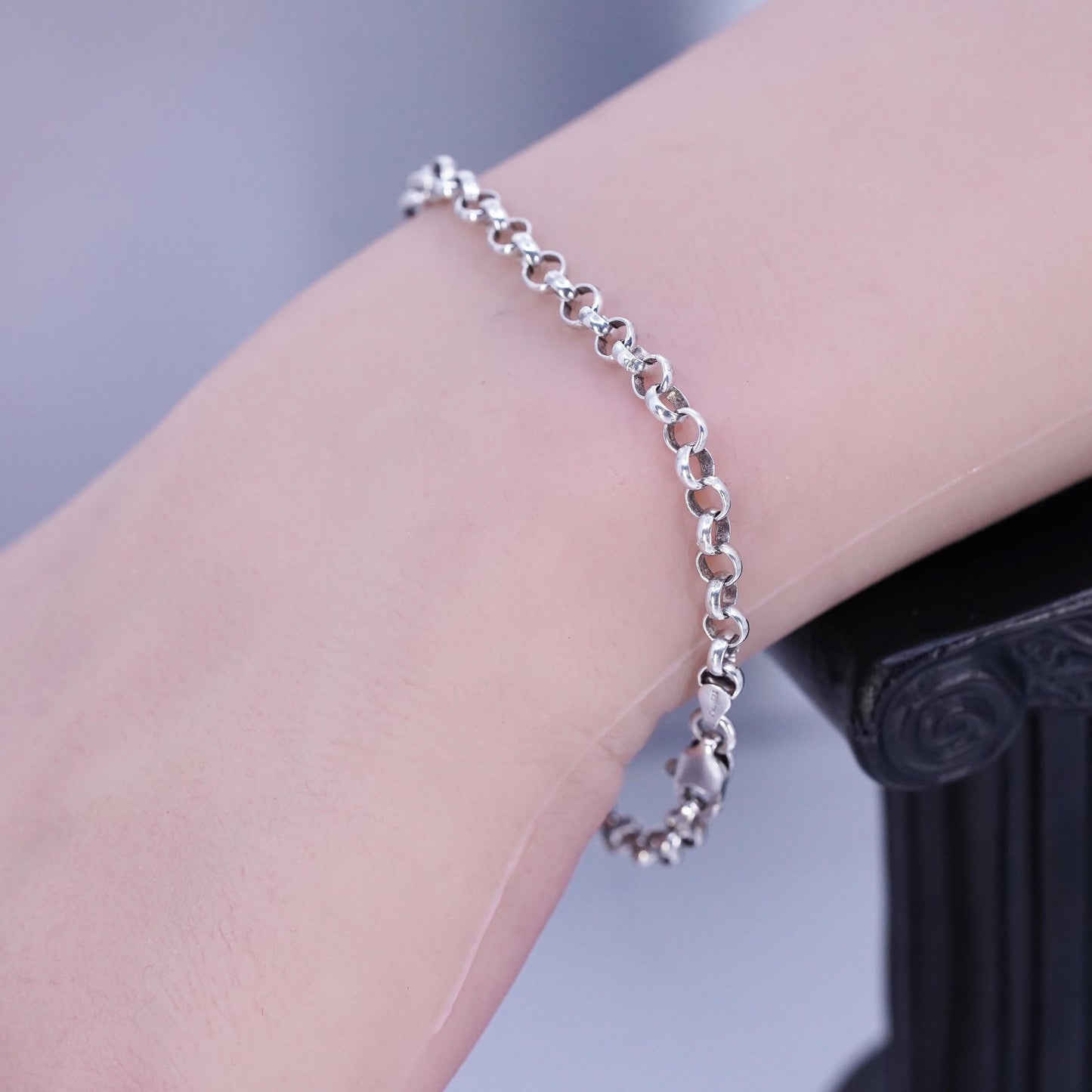 6.75” 4mm, vintage Sterling silver handmade bracelet, 925 bold circle chain