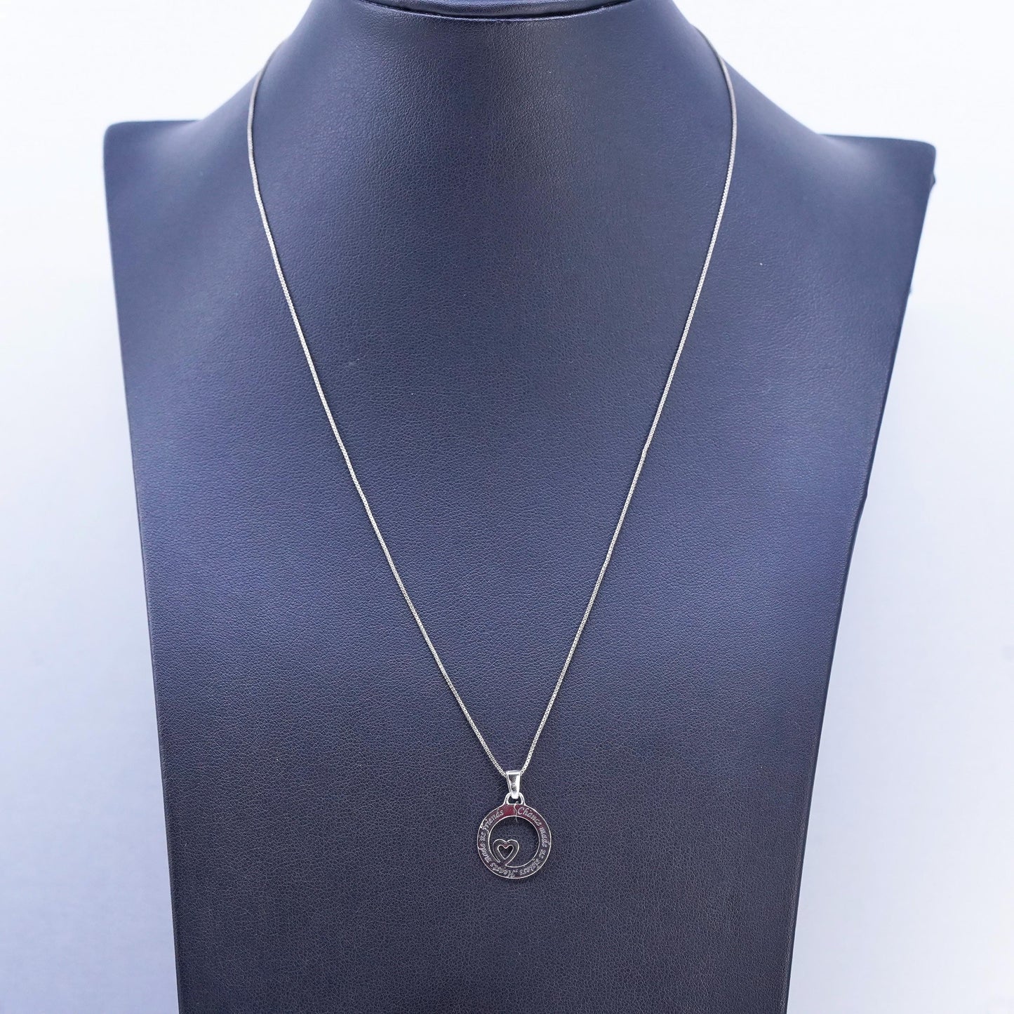 18", Sterling 925 silver pendant necklace circle heart pendant sisters friends