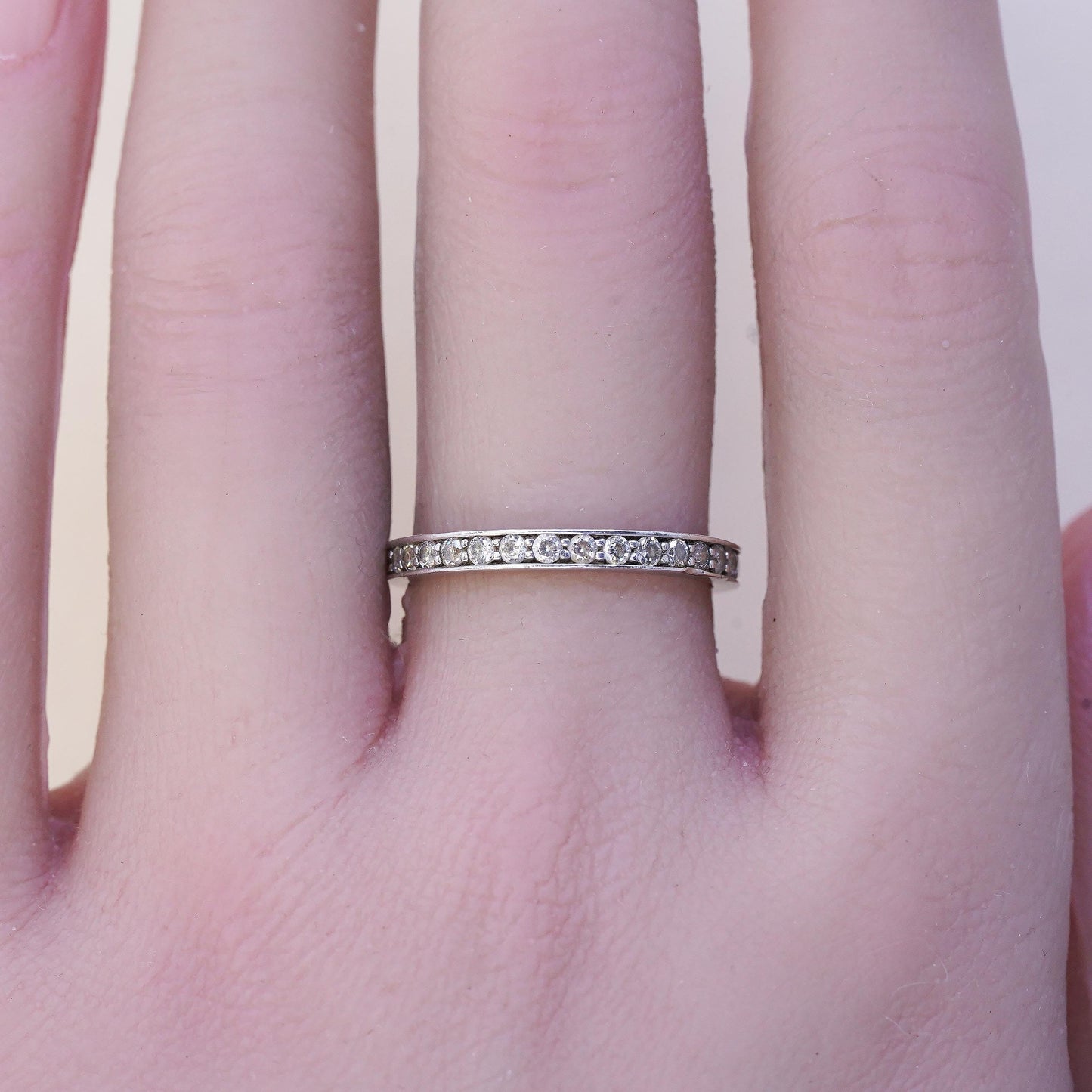 Size 7.25, vintage sterling 925 silver ring cluster CZ, stackable wedding band