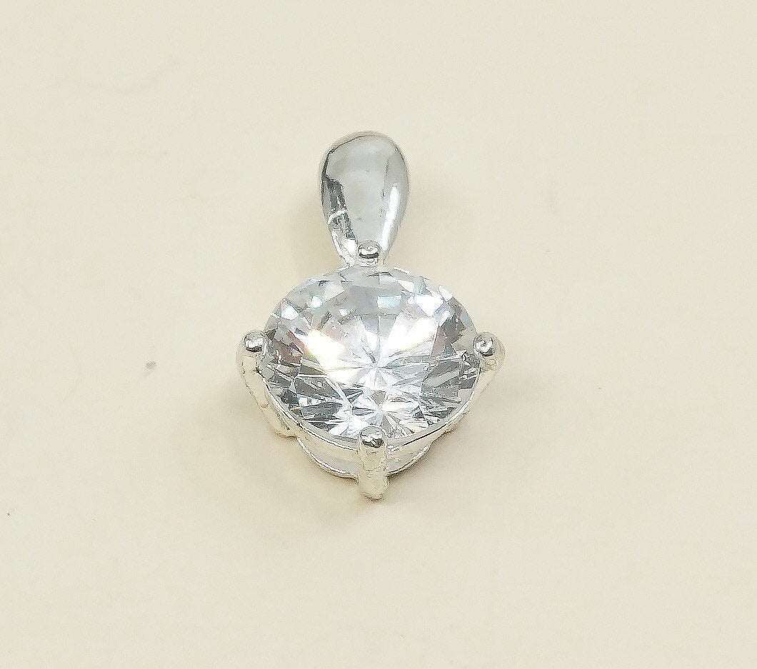 VTG sterling silver cz crystal pendant, 925 silver pendant, stamped 925
