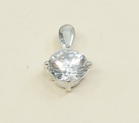 VTG sterling silver cz crystal pendant, 925 silver pendant, stamped 925