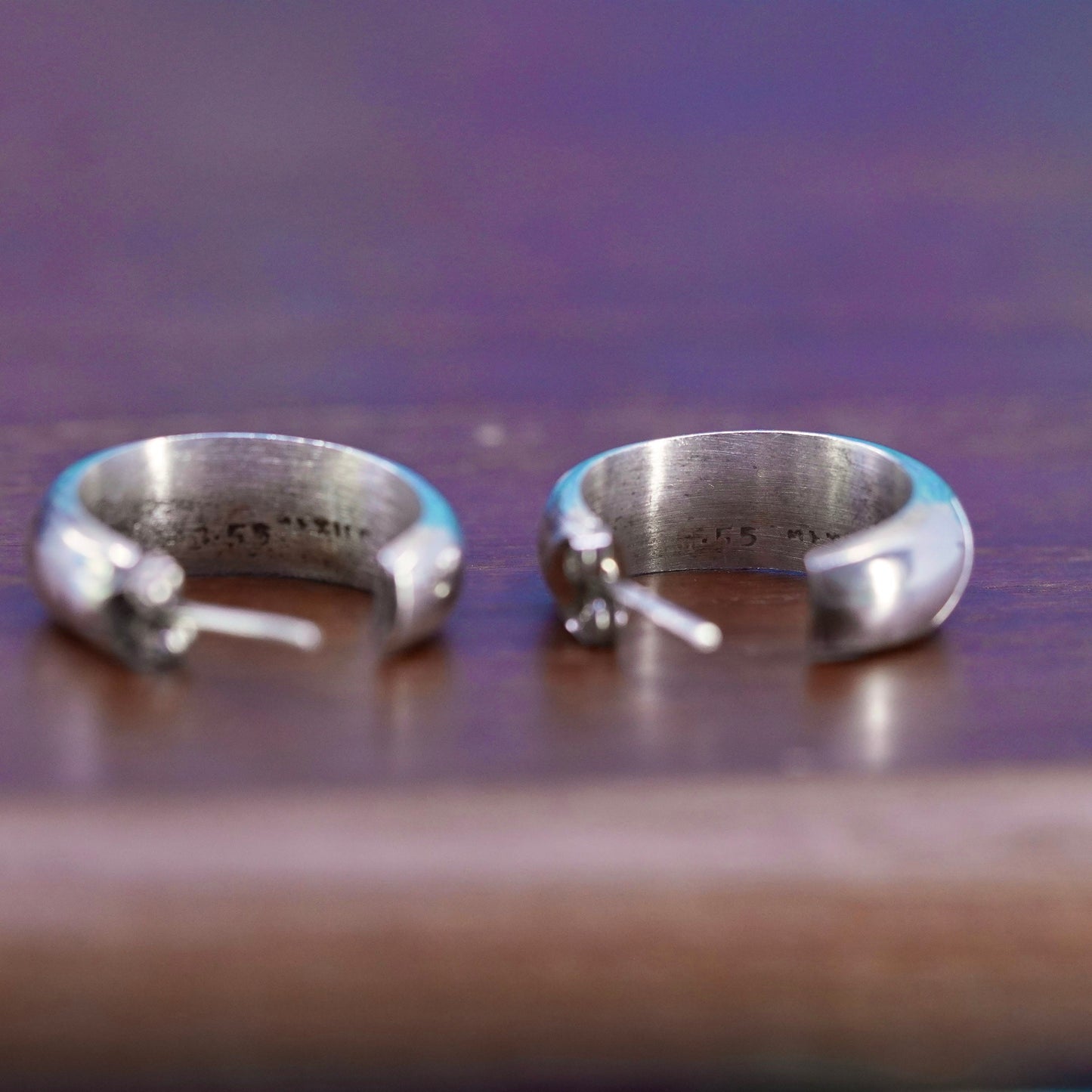 1”, Mexico Sterling silver handmade earrings, 925 Huggie studs pattern cut out