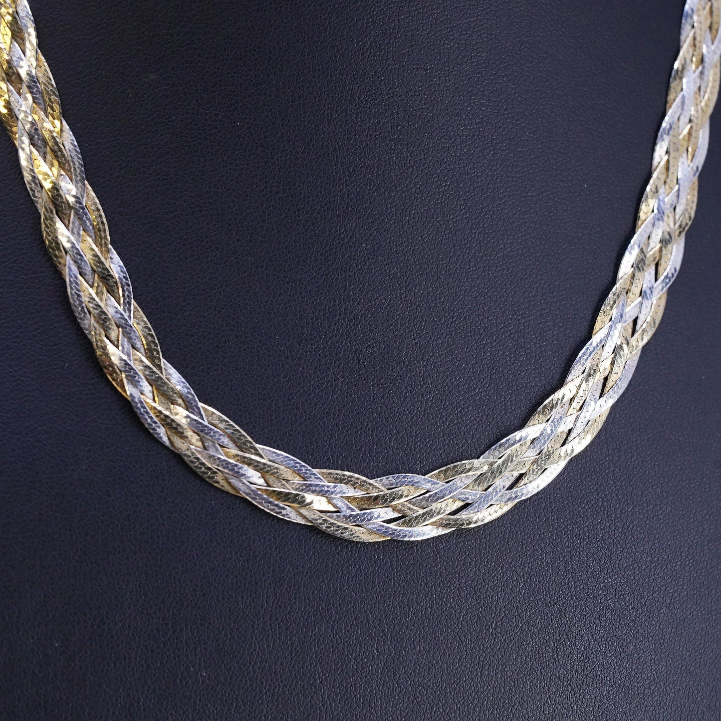 18", VTG vermeil gold sterling silver necklace, 925 braided herringbone chain