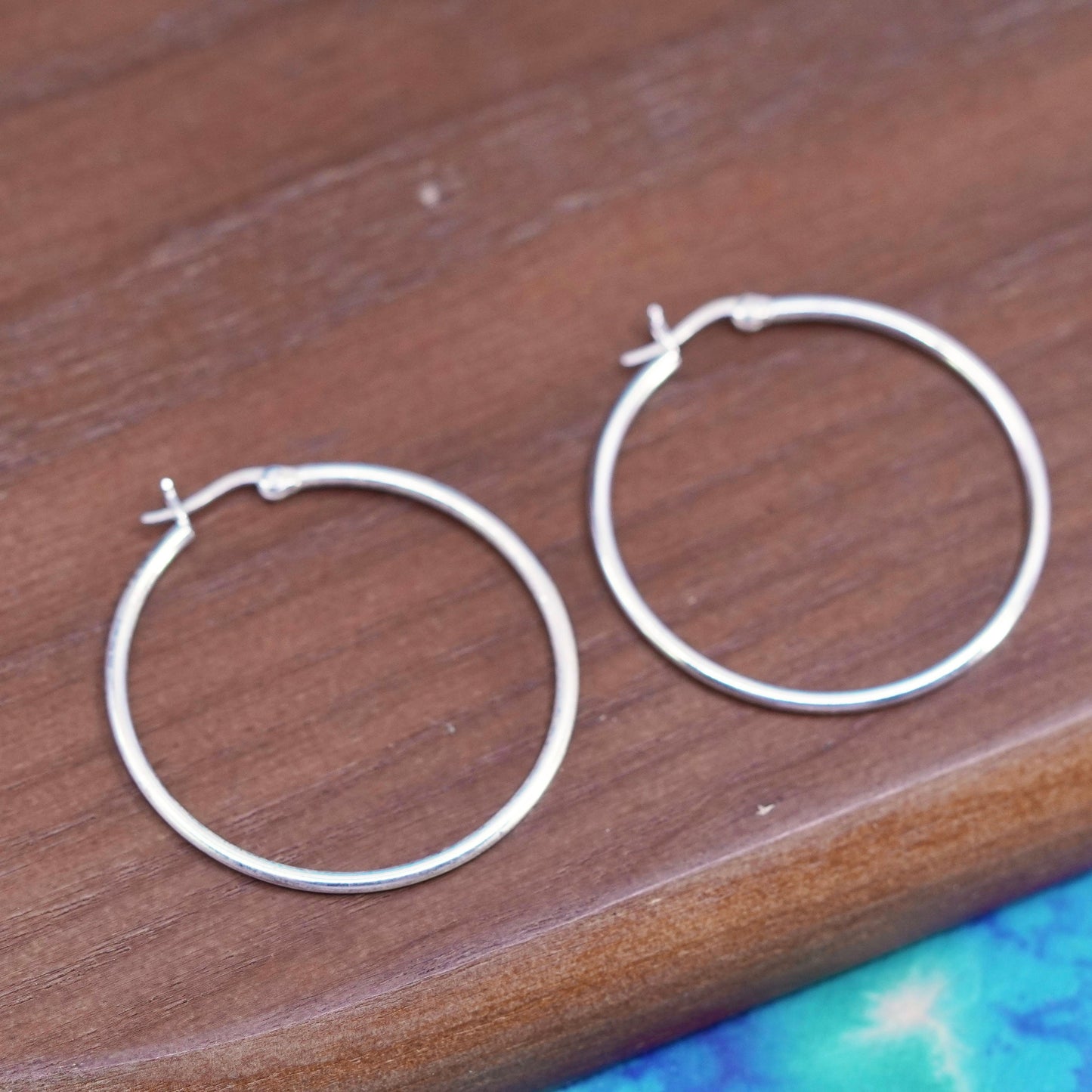 1.5”, vintage Sterling silver handmade hoop earrings, 925 huggie