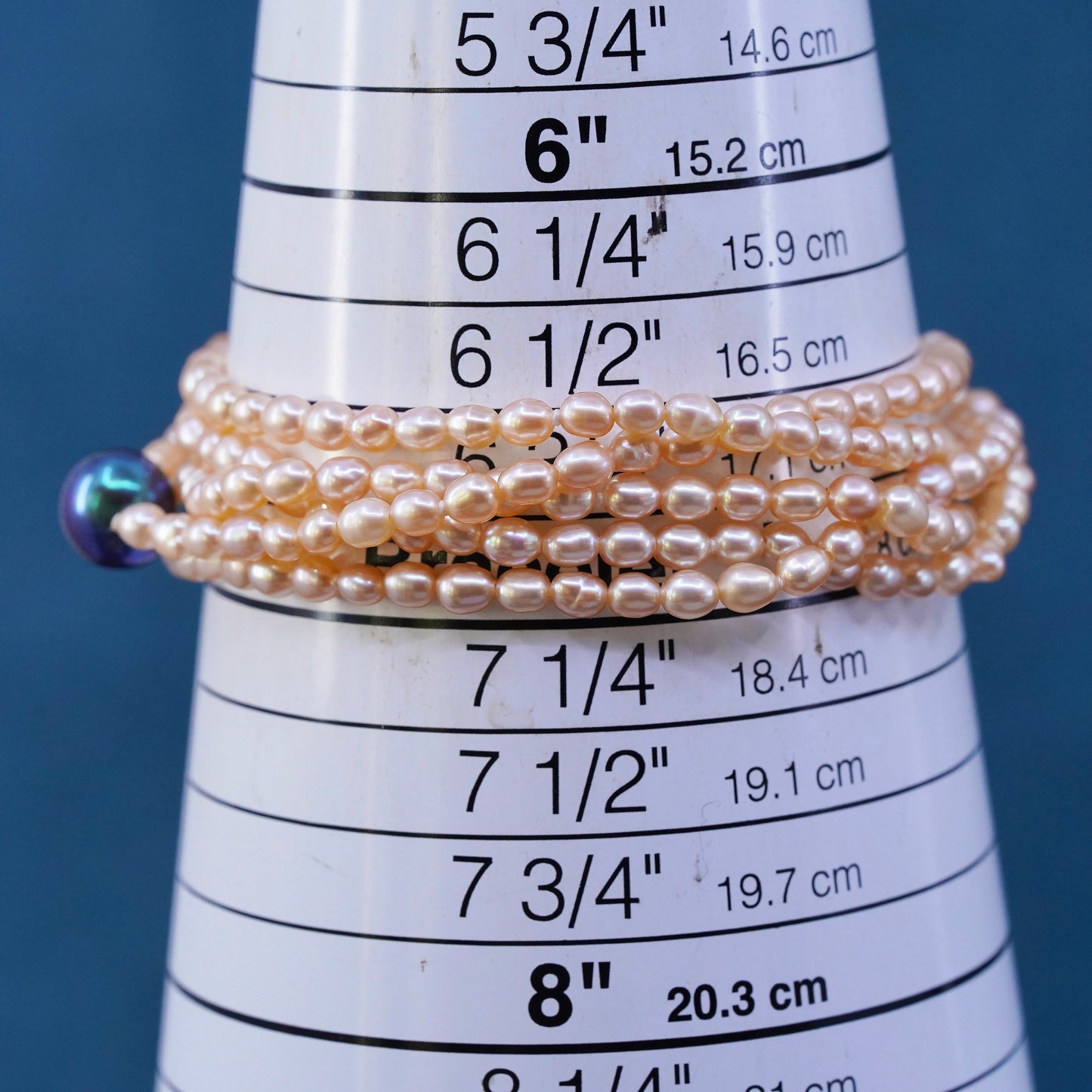 6.75+1", One Pearl Sterling 925 silver multi strands bracelet orange pearl bead