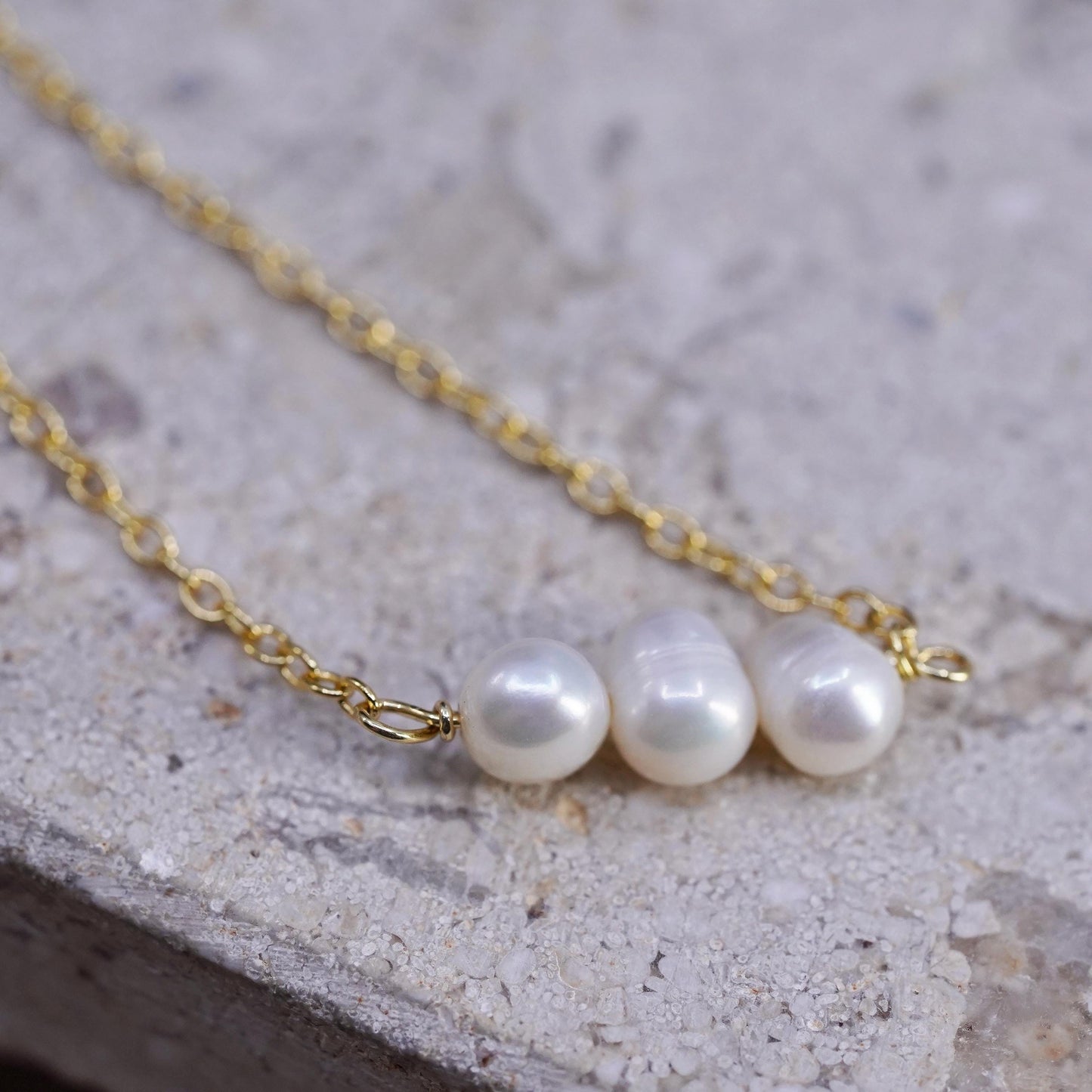 16+2", vermeil gold over Sterling silver necklace, 925 circle freshwater pearls