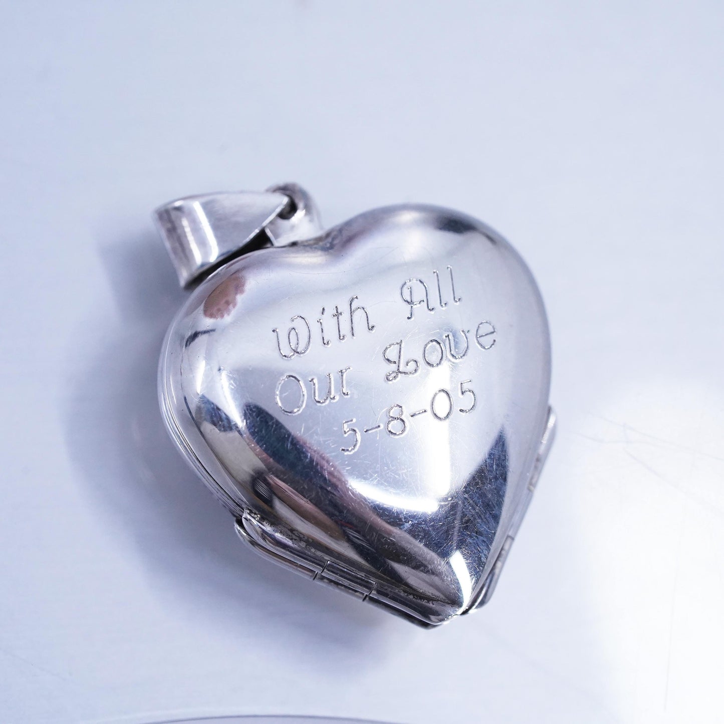 Sterling silver charm, 925 heart 4 photos locket pendant Baba w/ all our love