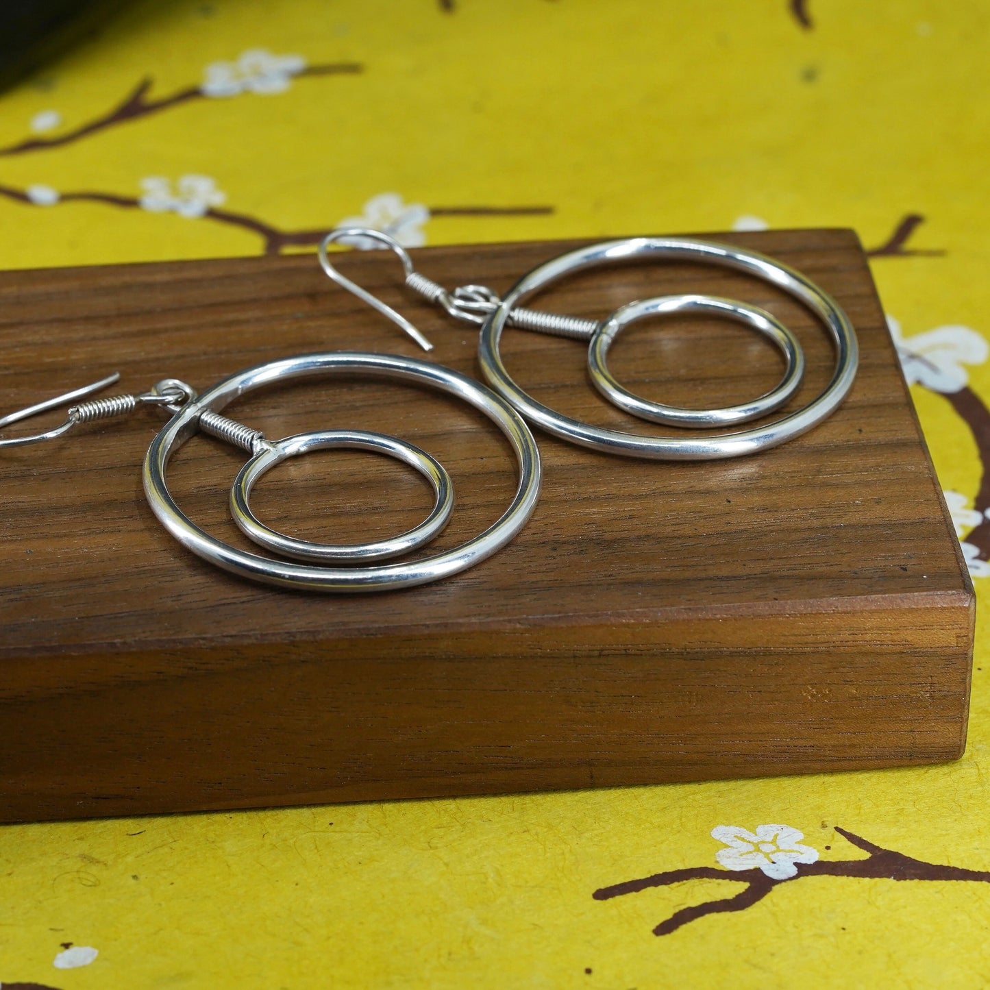 vintage Mexico Sterling 925 silver Hammered Double Circle Earrings