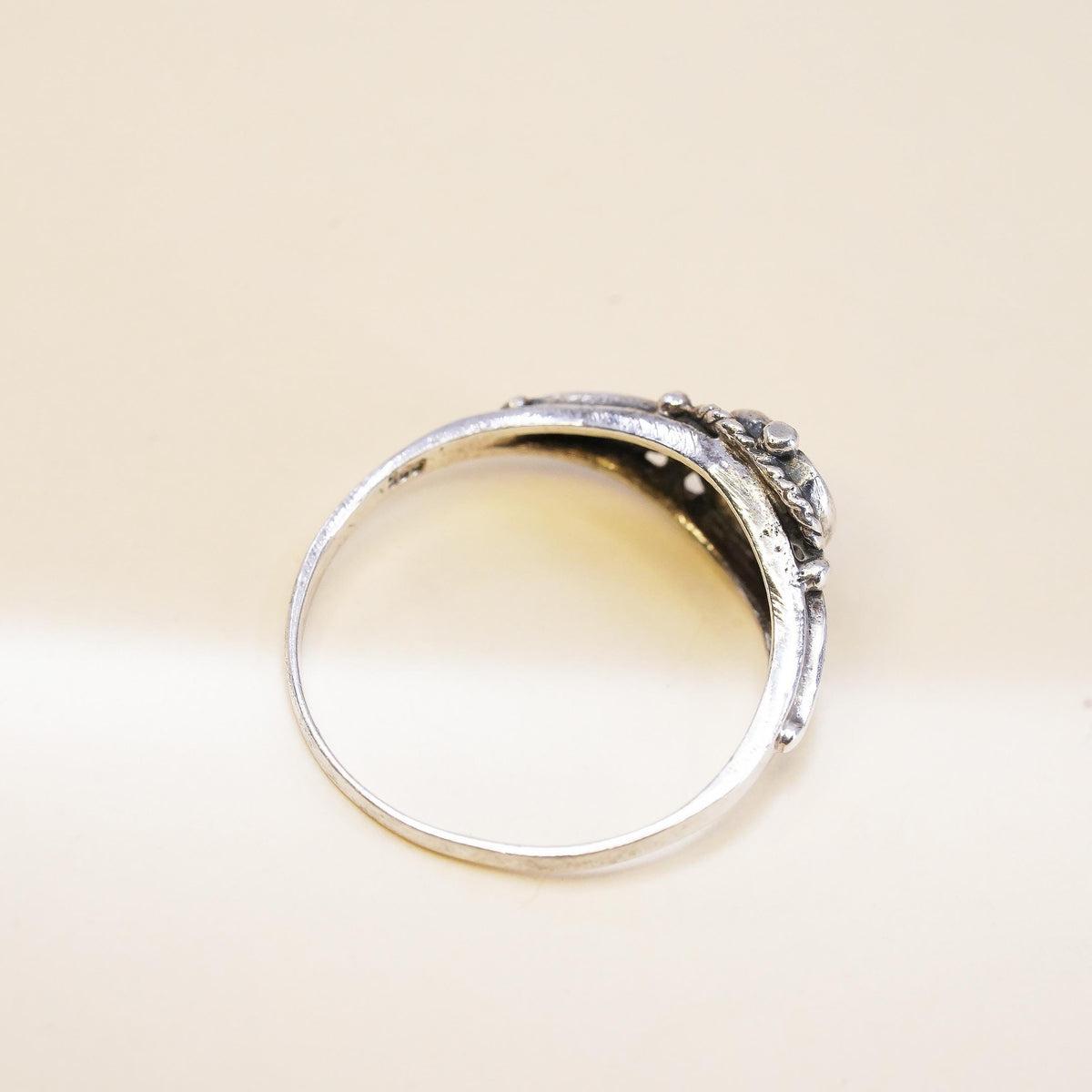 Size 6.25, Vintage sterling silver crystal heart ring, 925 silver pink crystal