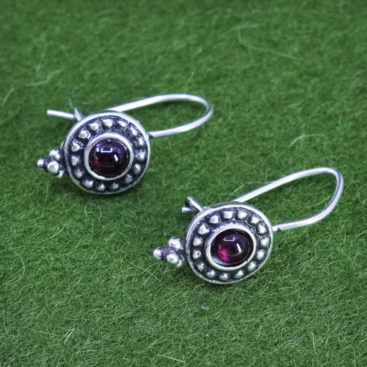 Vintage Israel Sterling silver 925 handmade earrings with garnet and beads