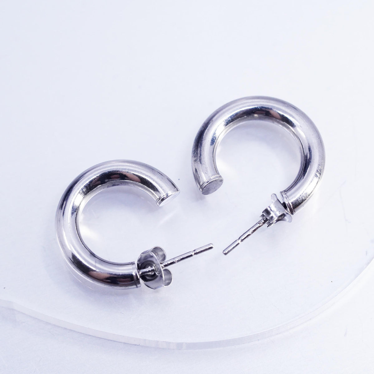 0.75" Vintage sterling silver 925 handmade Huggie stud earrings Hoops