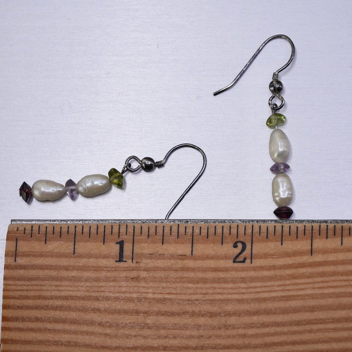 Vintage Sterling 925 silver handmade earrings with pearl and beads