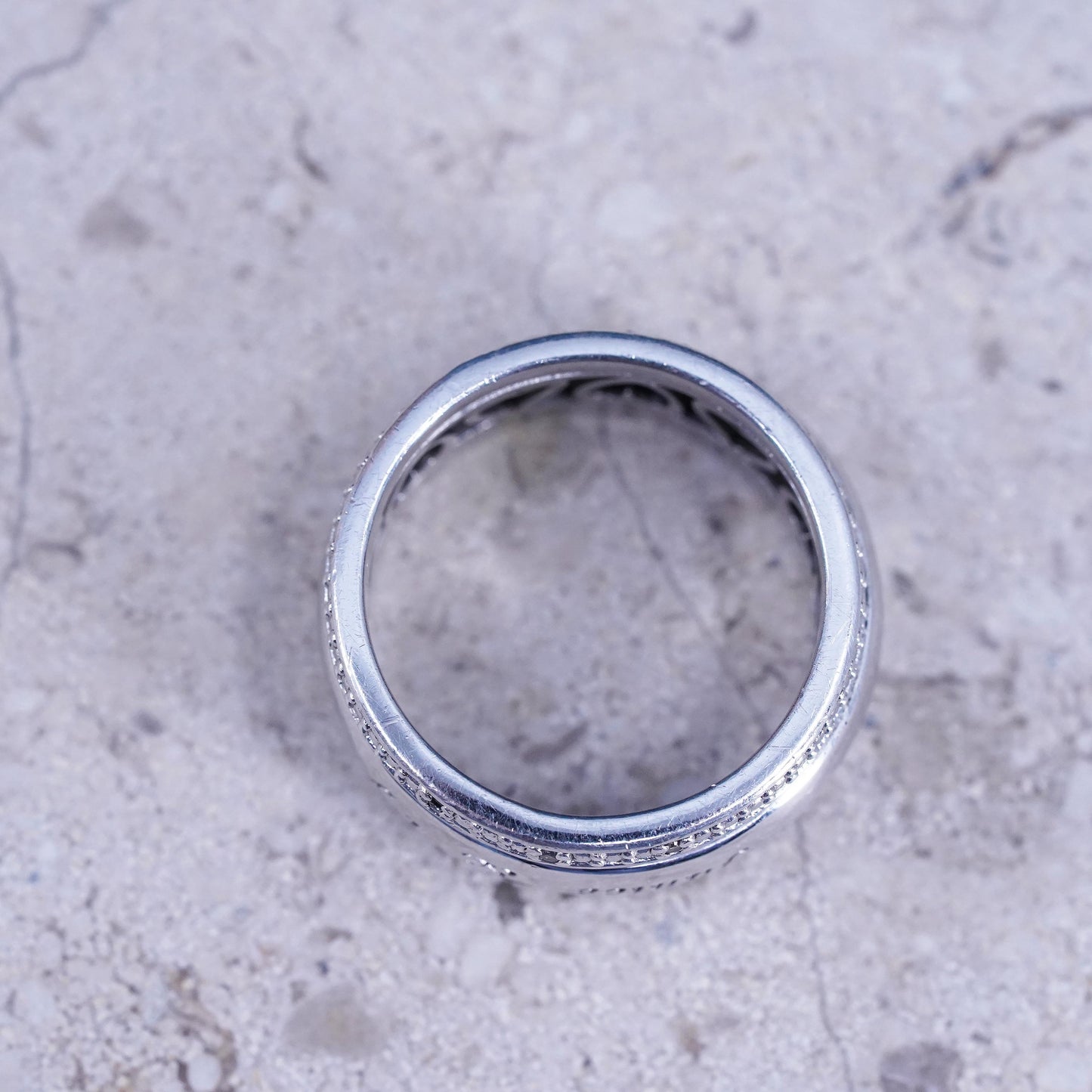 Size 6.25, VTG BGE Sterling 925 silver ring with crystal around, “Janice and TY