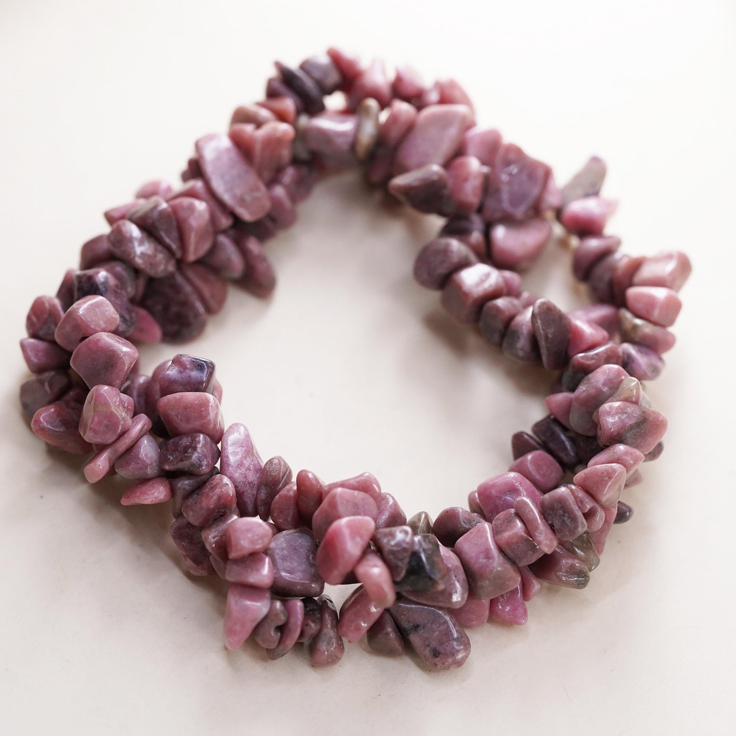 7", Vintage handmade bracelet with multi strands Rhodonite beads stretchy band
