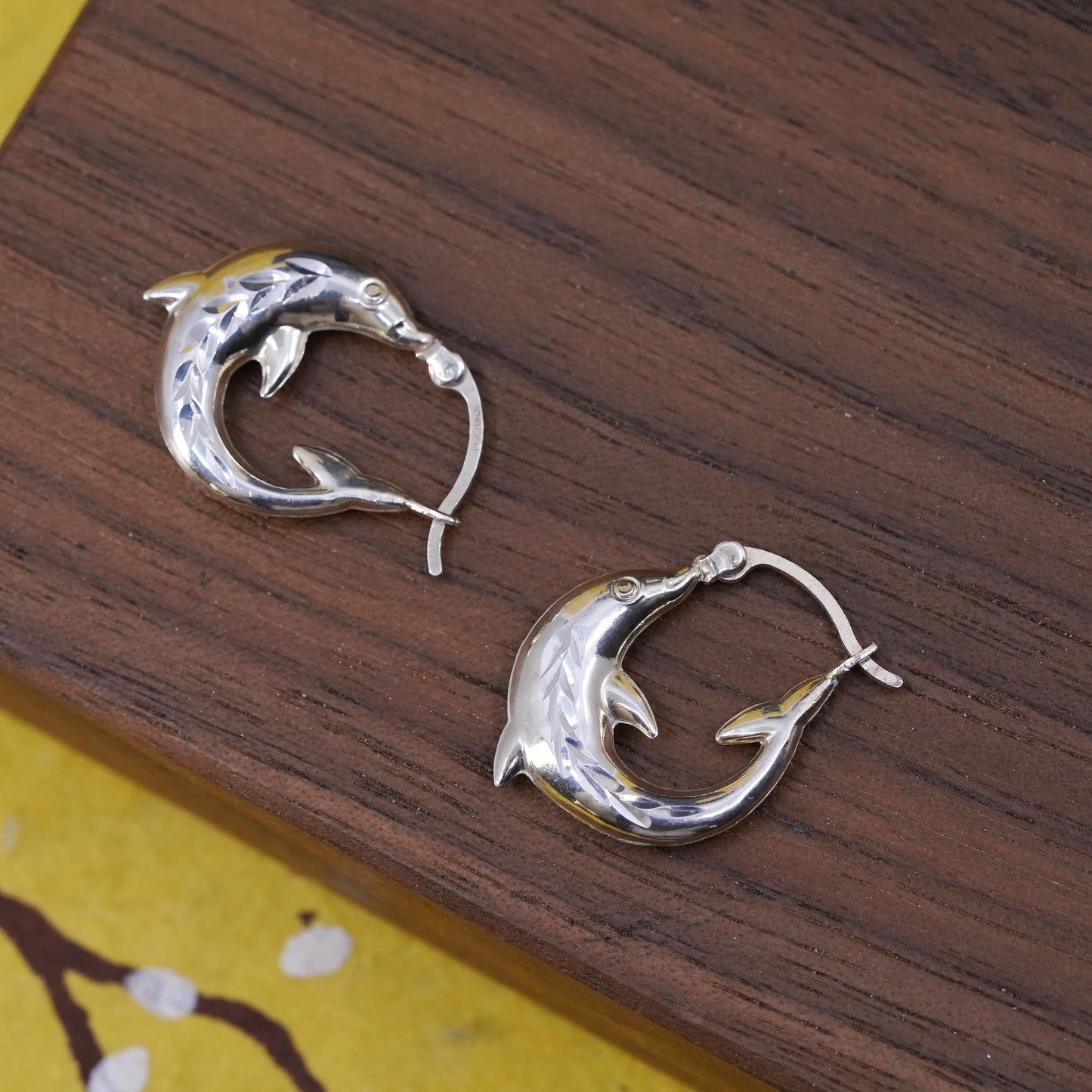 0.5", vintage Sterling silver hoop earrings, dolphin 925 hoops