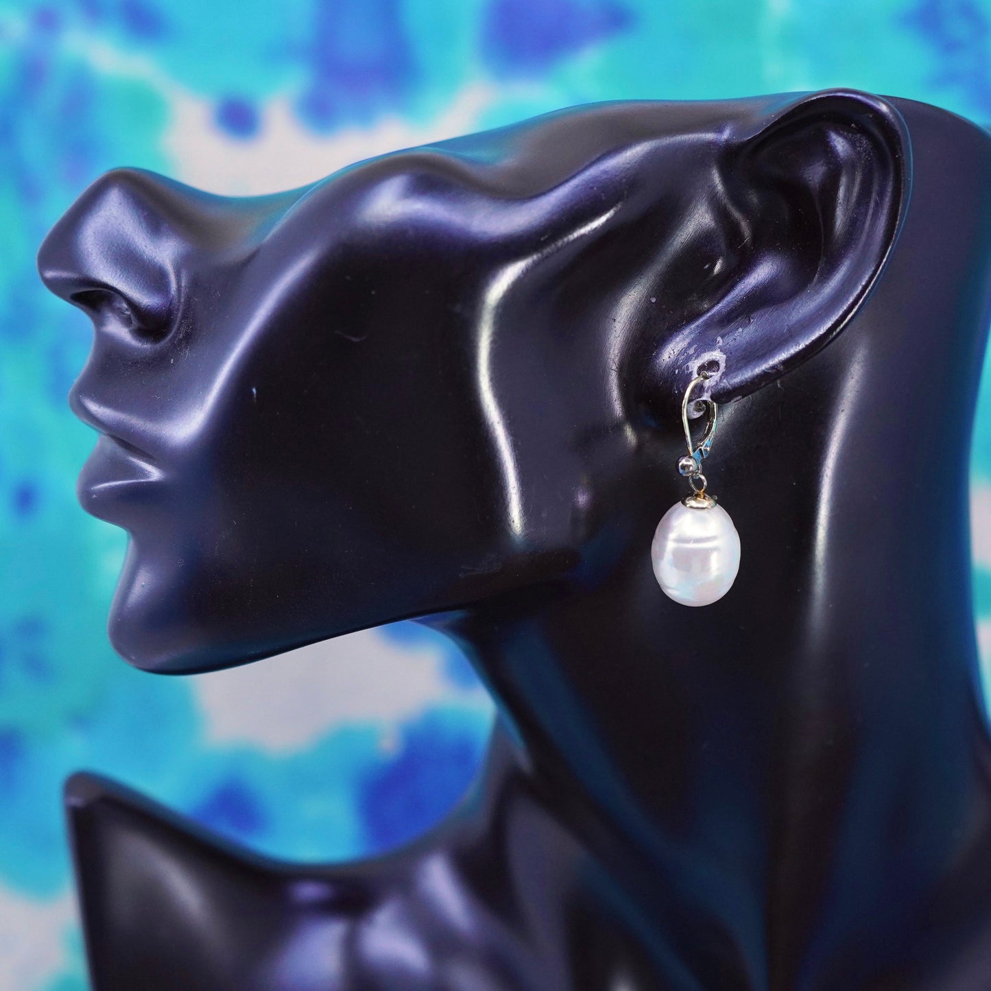 vermeil gold over Sterling silver 925 handmade earrings giant freshwater pearl