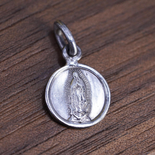 Sterling Silver 925 Our Lady of Guadalupe Medal Pendant, Virgin Mary Charm