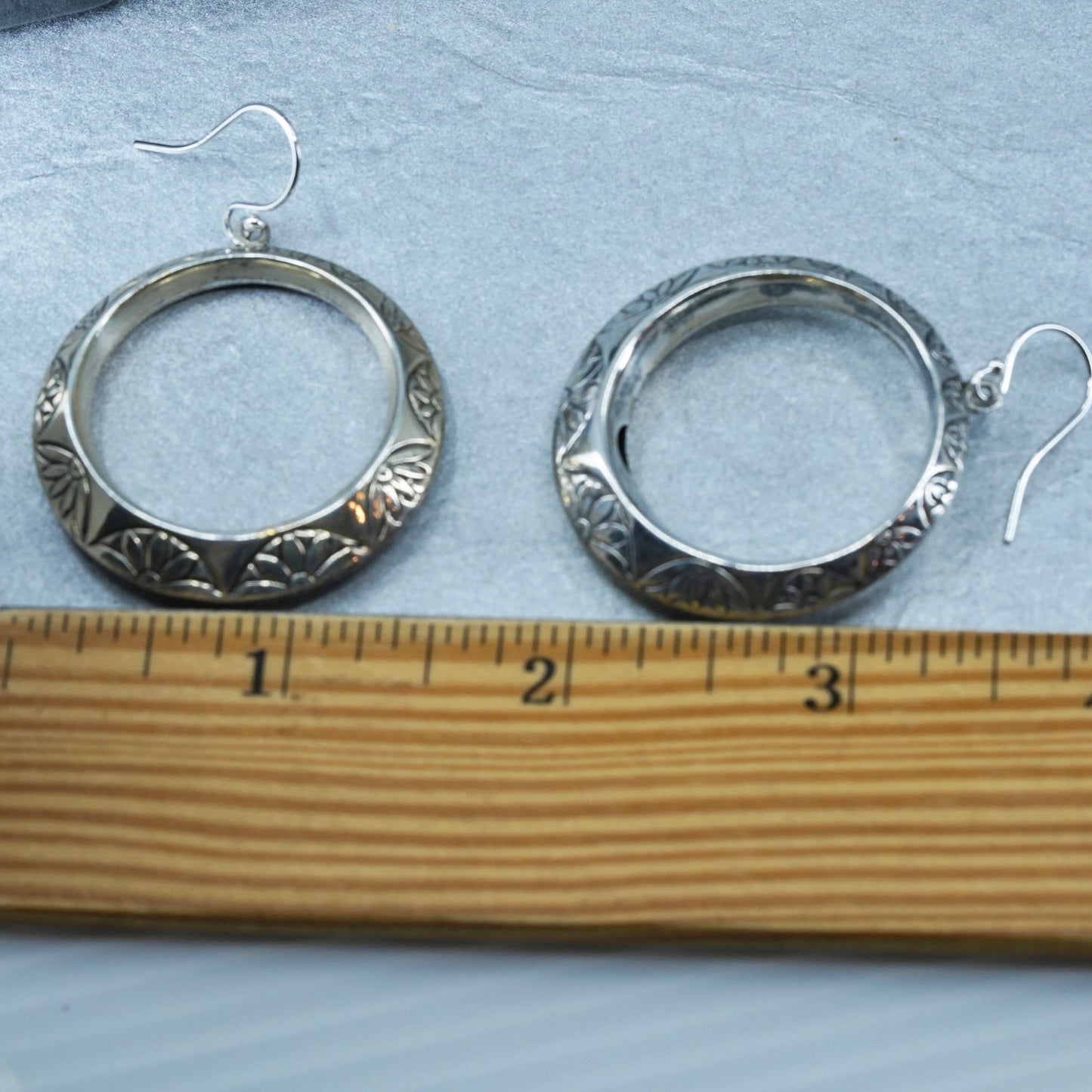 1.5”, vintage Italian Sterling silver handmade earrings, bold 925 hoops