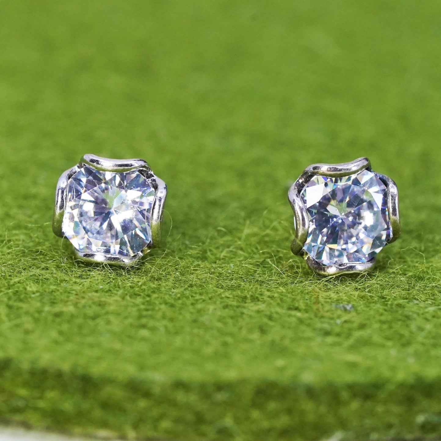 8mm, Vintage sterling silver cz studs, fashion minimalist 925 earrings